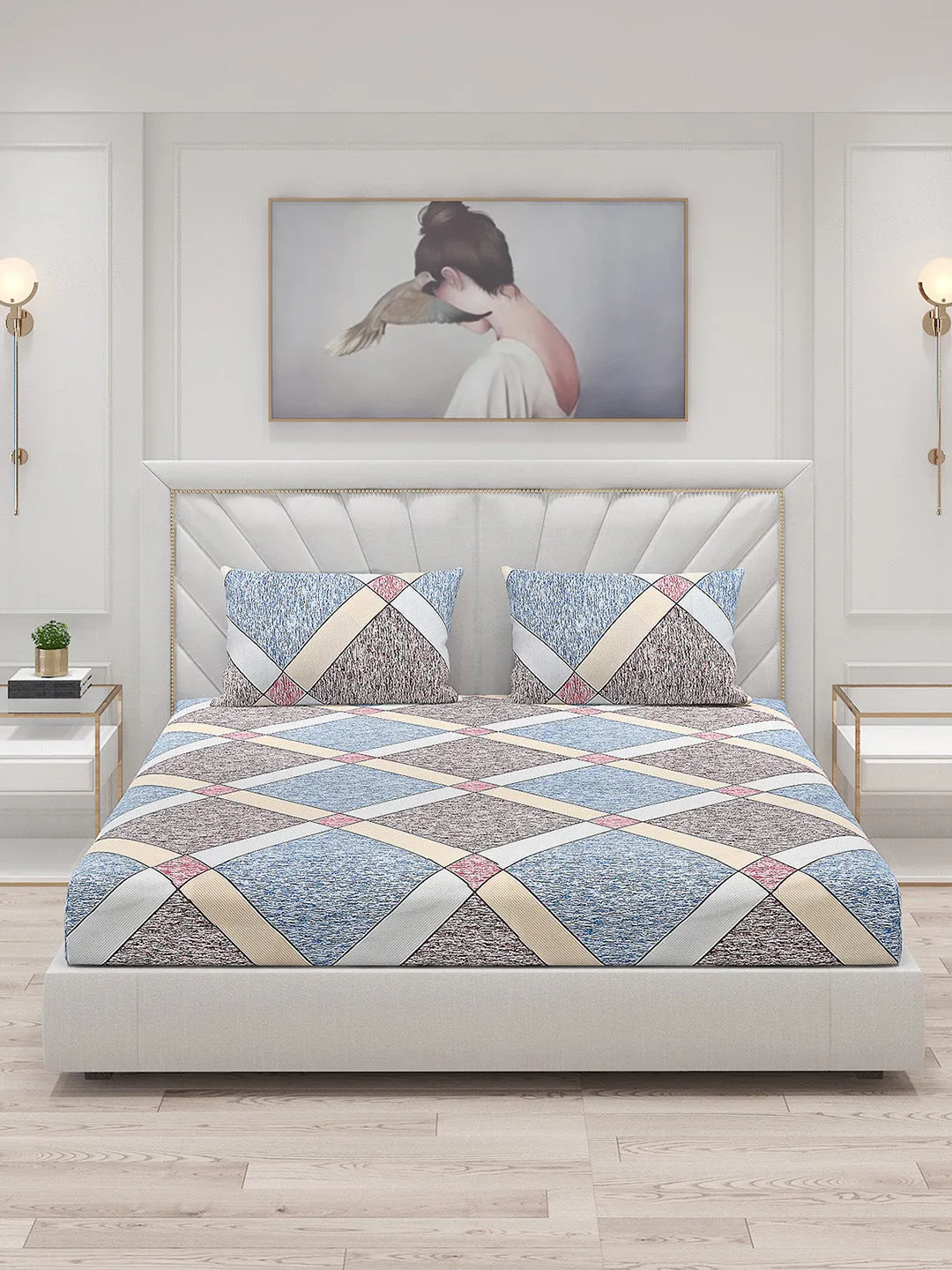 120 GSM  Polyester Double Bed Bedsheet with 2 Pillow Covers