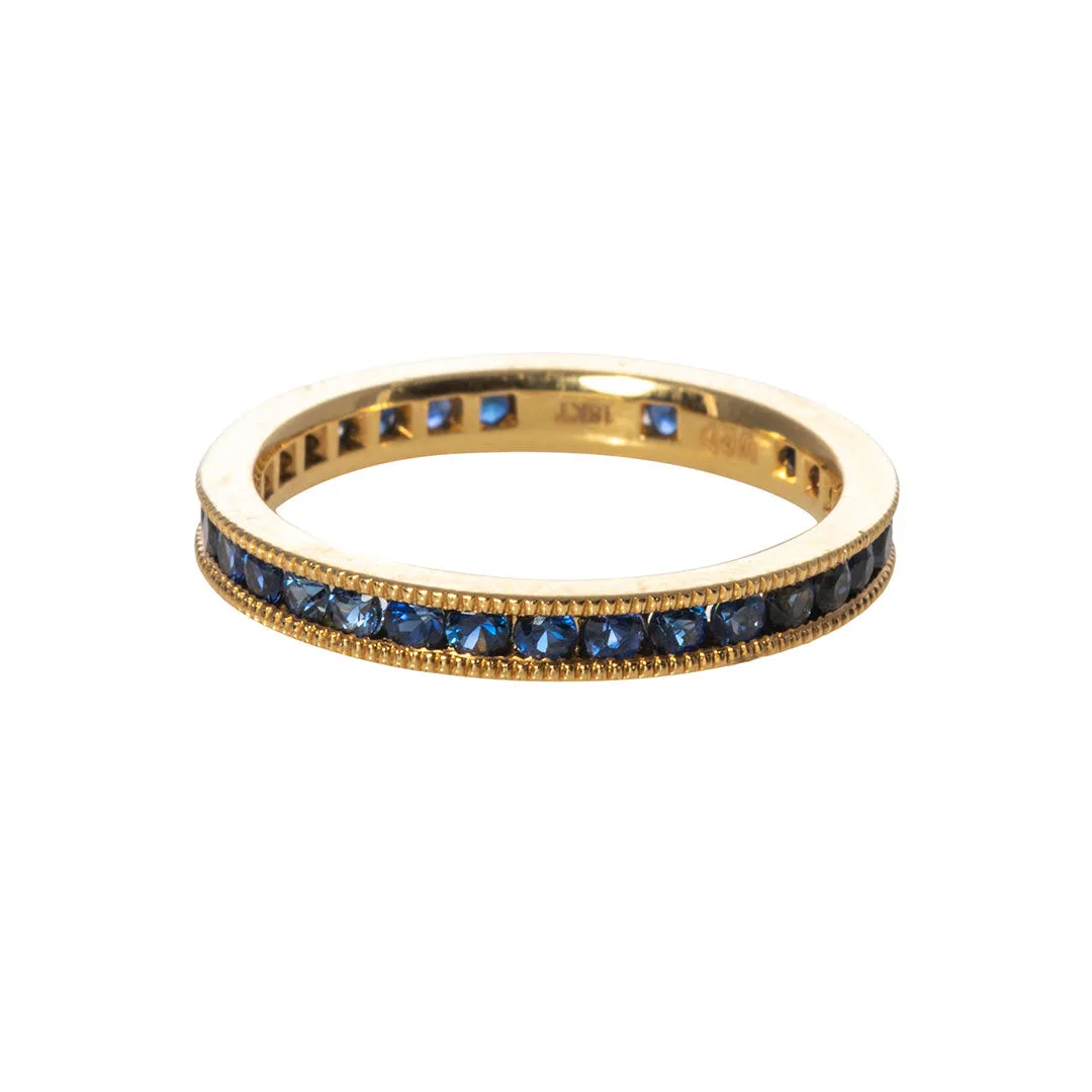 1.20ct Sapphire Channel Set Milgrain 18K Yellow Gold Eternity Band