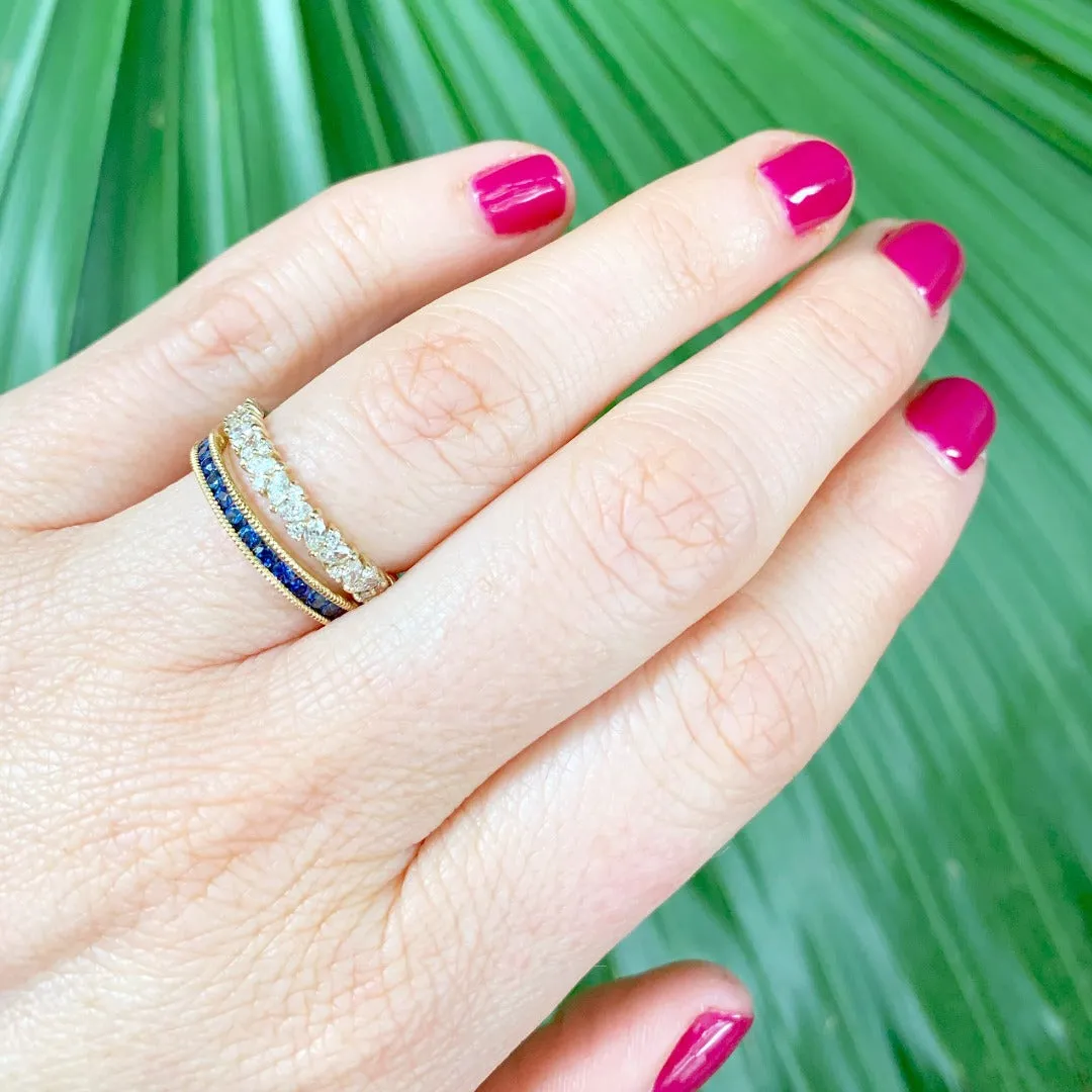 1.20ct Sapphire Channel Set Milgrain 18K Yellow Gold Eternity Band
