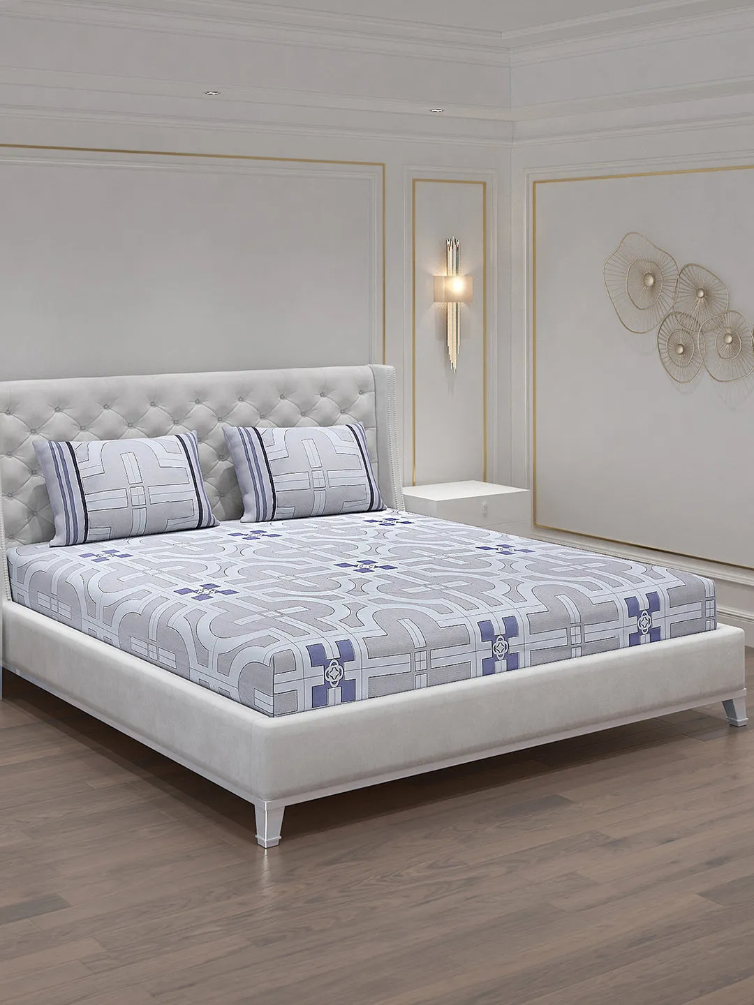 130 GSM Polyester Double Bed Bedsheet with 2 Pillow Covers
