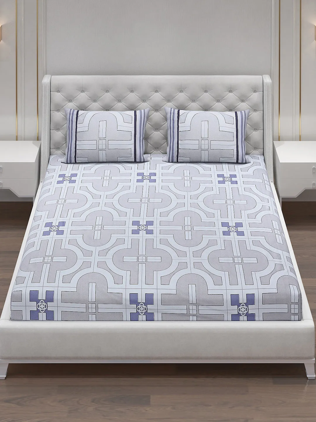 130 GSM Polyester Double Bed Bedsheet with 2 Pillow Covers
