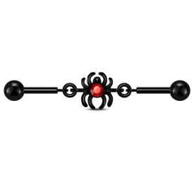 14G Spider Red CZ Chain Industrial Barbell