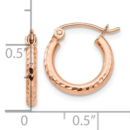 14K R Gold Lightweight Diamond-cut Hoop Earrings