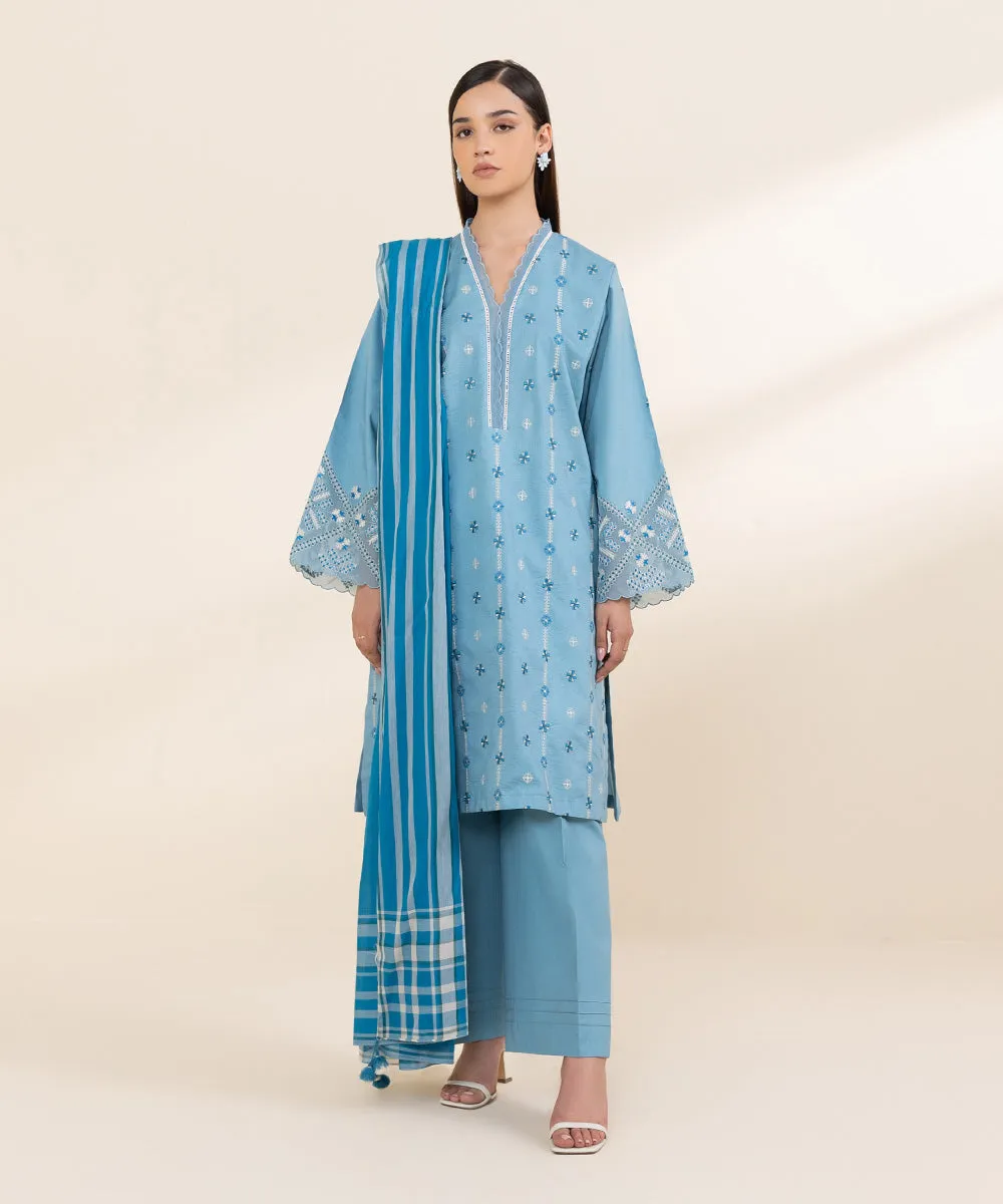 3 Piece - Embroidered Cotton Suit