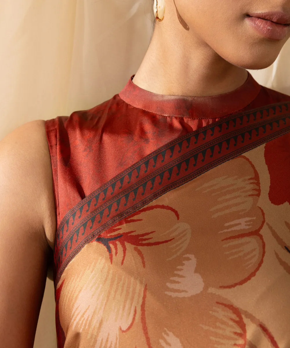 3 Piece -  Printed Satin Saree