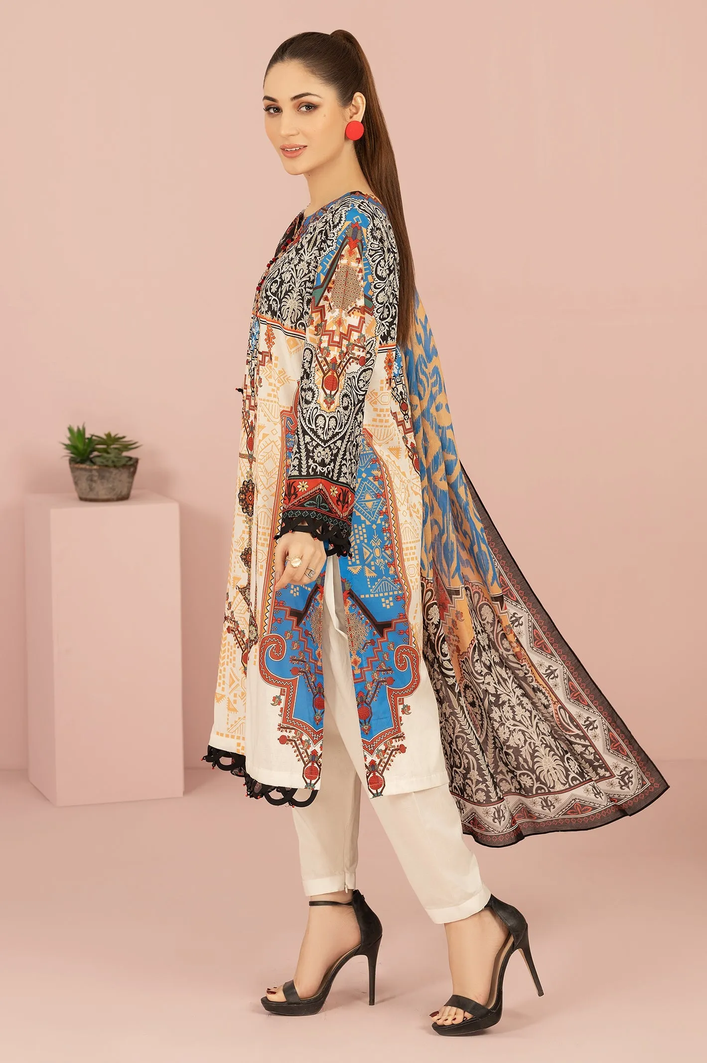 3PC Unstitched Digital Printed