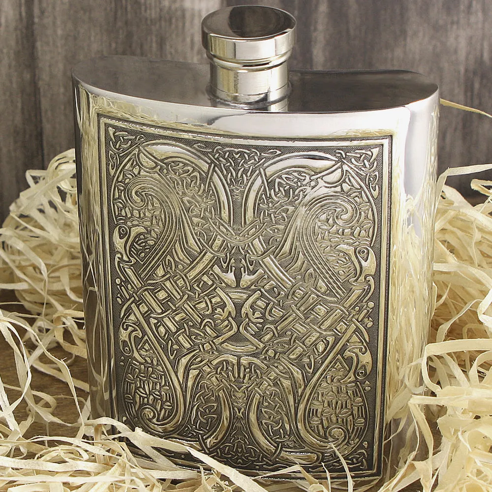 6oz Pewter Hip Flask with Celtic Knot Design