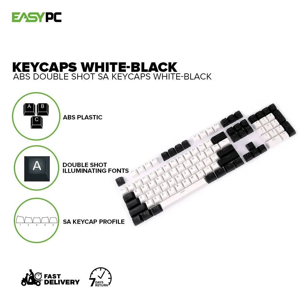 ABS Double Shot SA Keycaps White-Black, Black-White, Black-Red, Black-Blue, Blue-White, White-Red, White and Black Keycaps