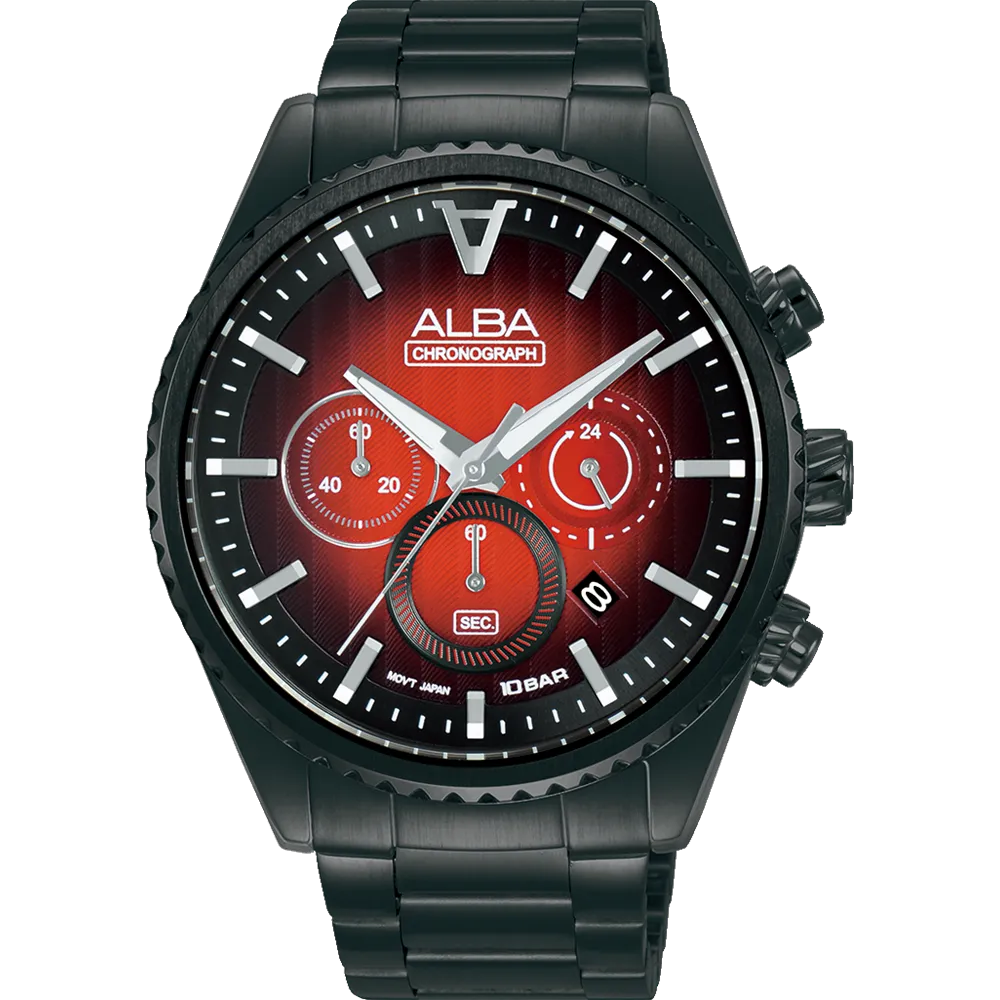 Alba Signa Chronograph Stainless Steel Red Dial Watch AT3H91X