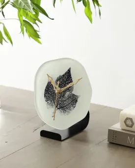 Alina Leaf Glass Embossed Table Clock