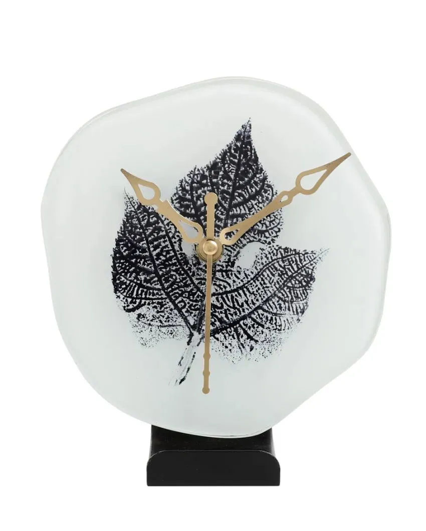 Alina Leaf Glass Embossed Table Clock