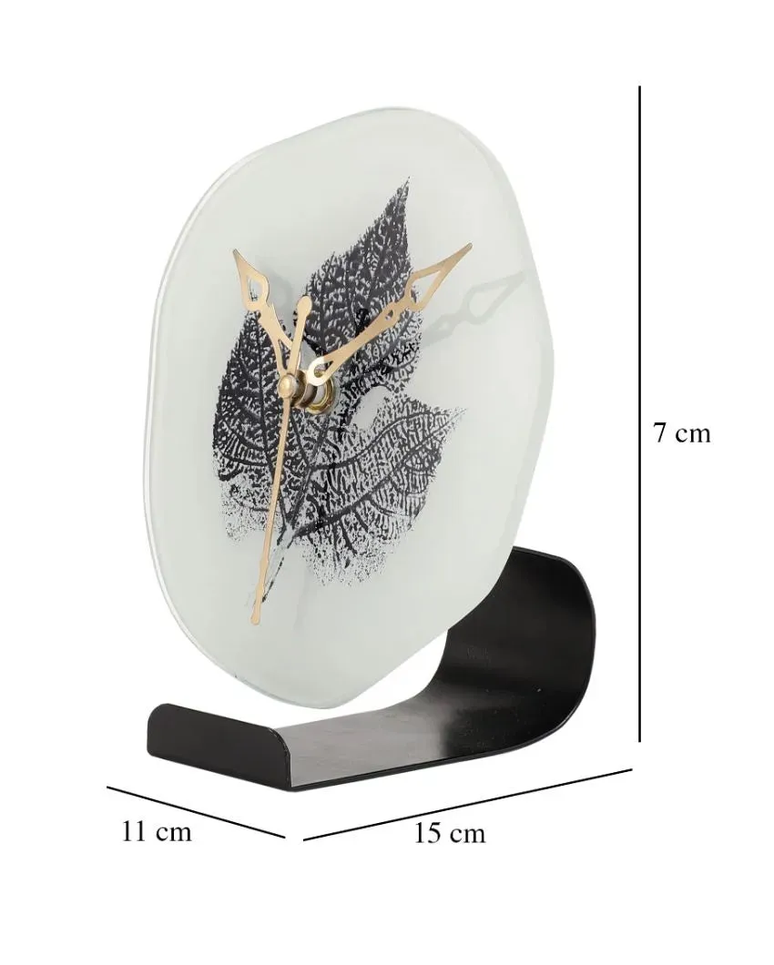 Alina Leaf Glass Embossed Table Clock
