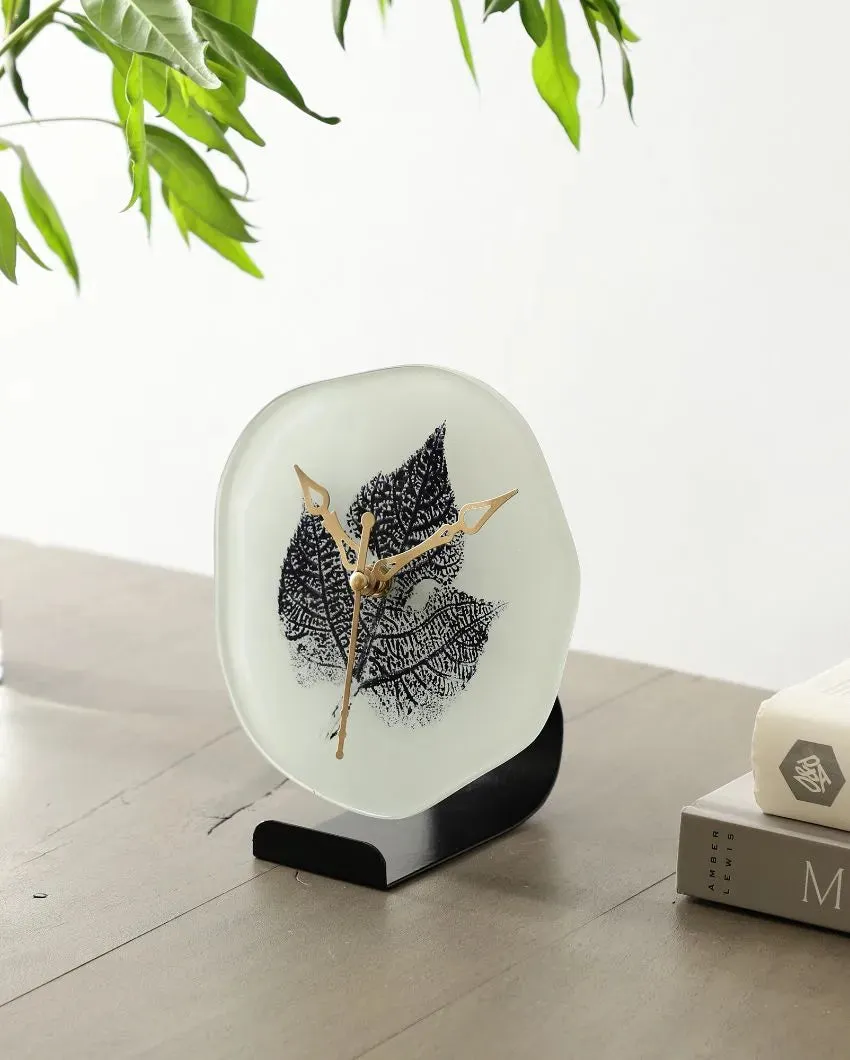 Alina Leaf Glass Embossed Table Clock