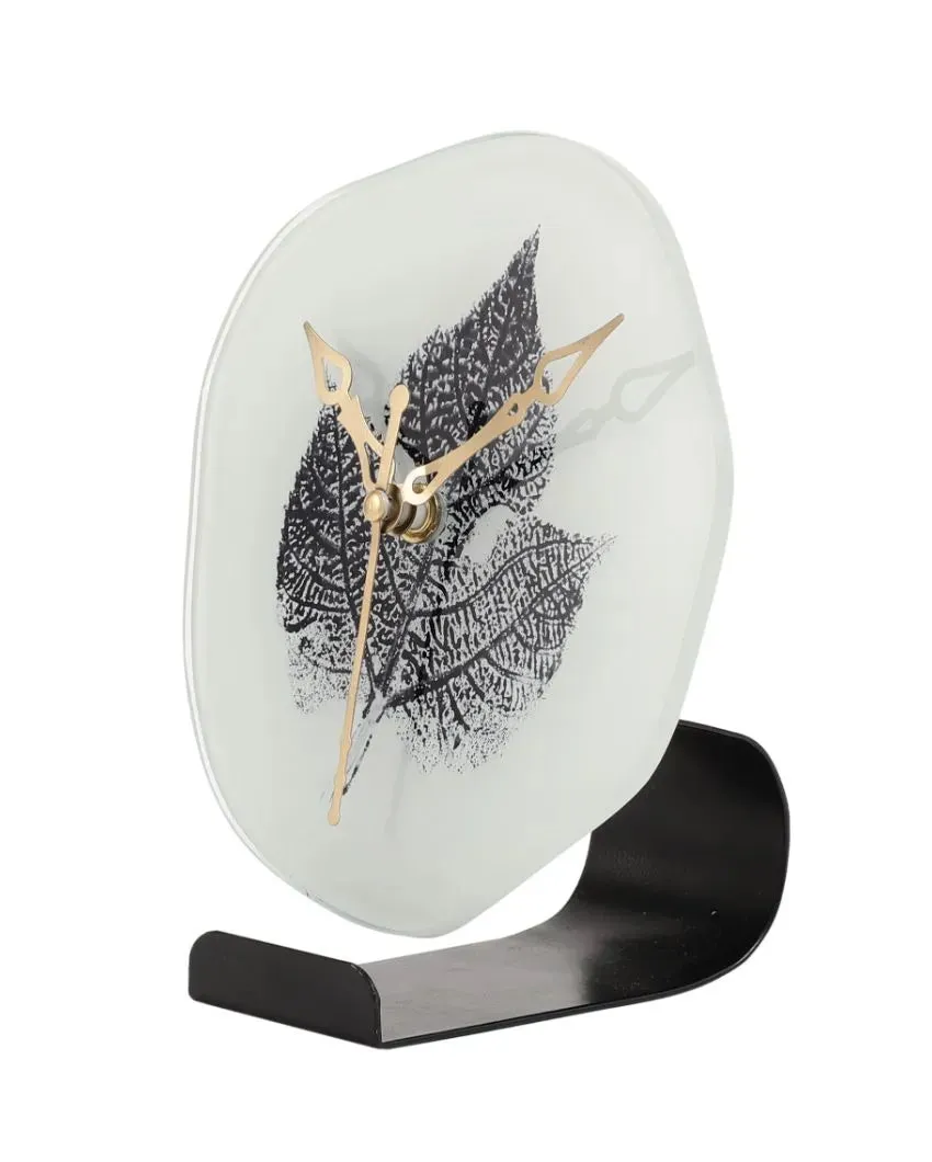 Alina Leaf Glass Embossed Table Clock