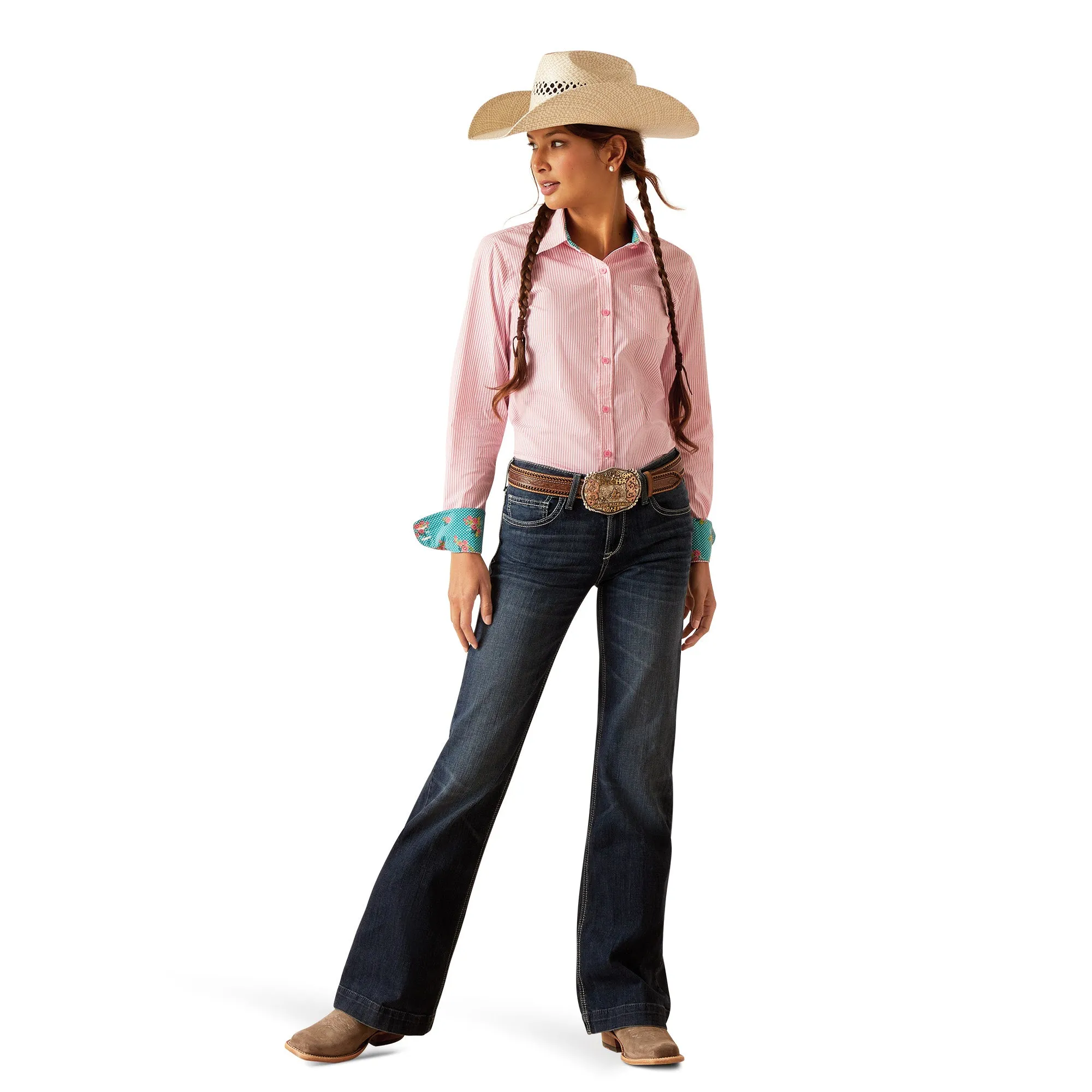 Ariat Ladies Kirby Stretch Camellia Rose Stripe Button Down Shirt 10048884