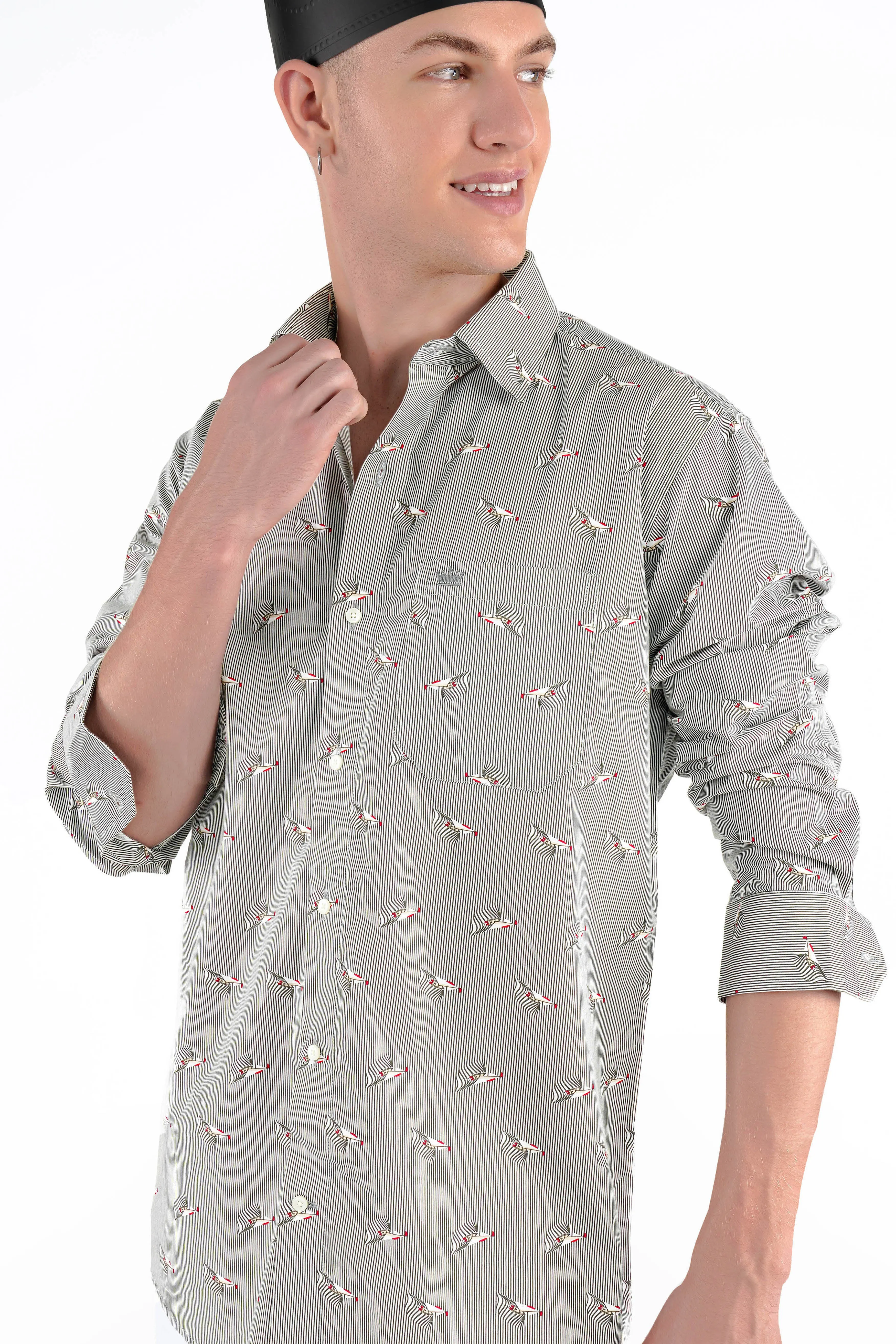 Ash Gray Octopus Printed Premium Cotton Designer Shirt