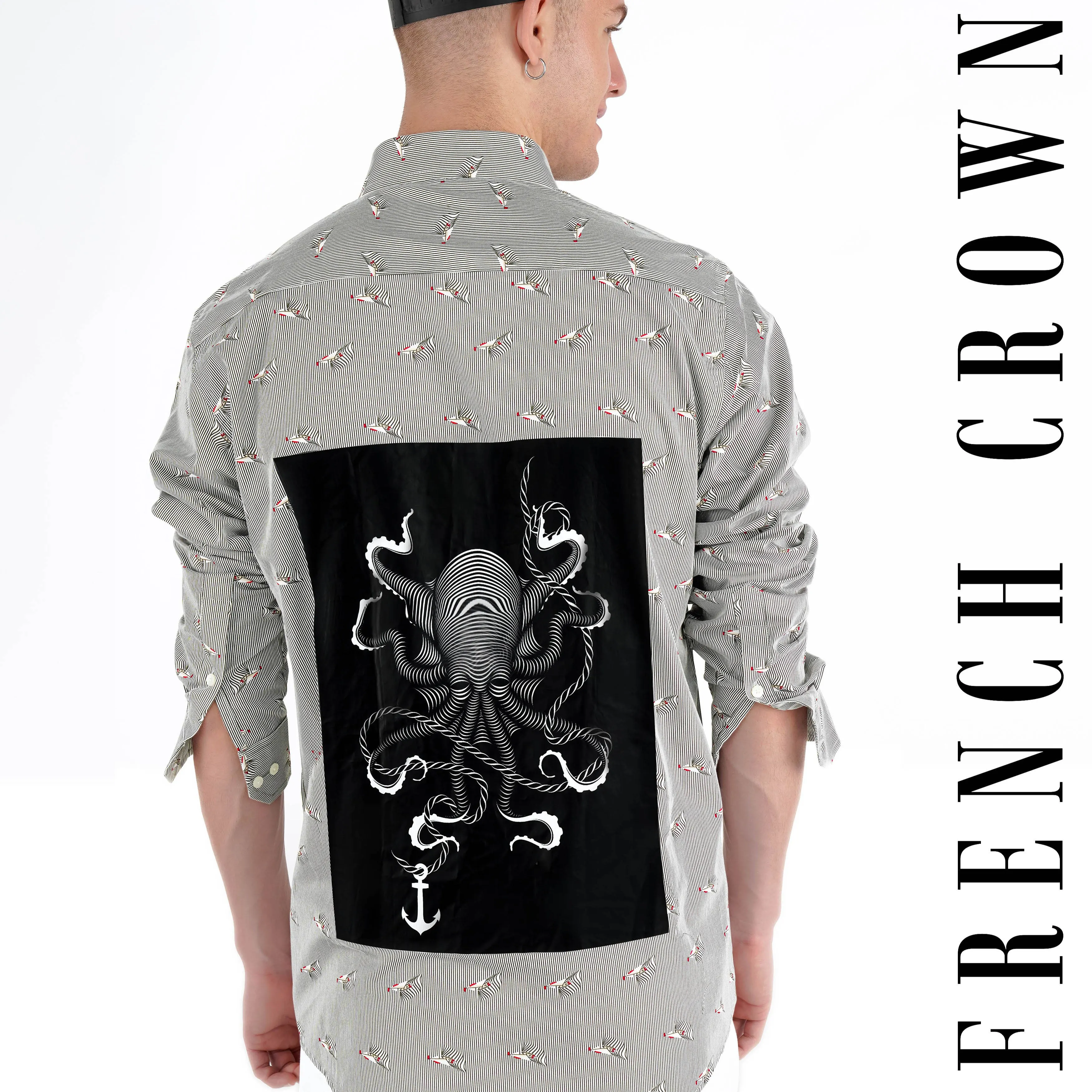 Ash Gray Octopus Printed Premium Cotton Designer Shirt