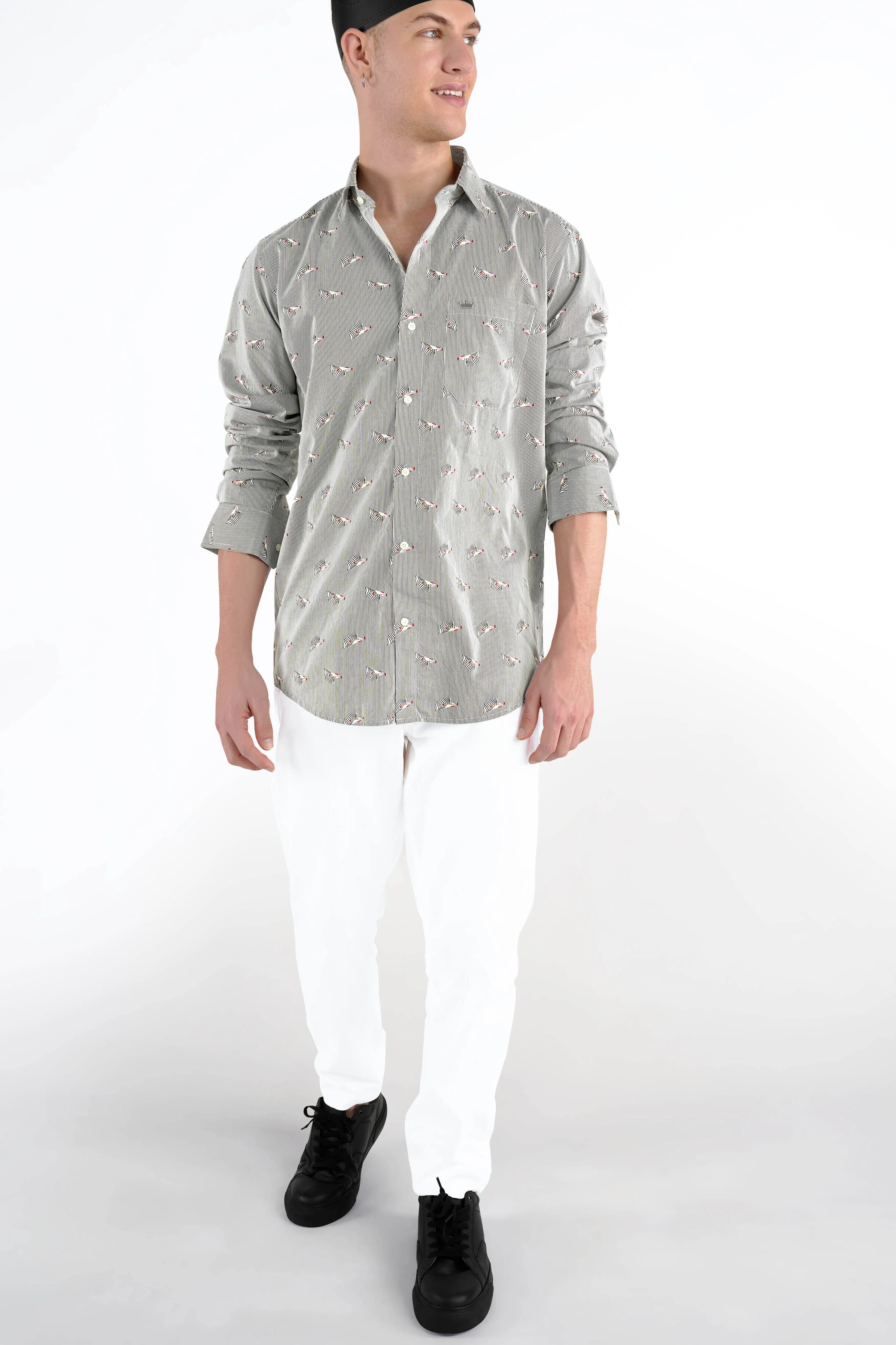 Ash Gray Octopus Printed Premium Cotton Designer Shirt