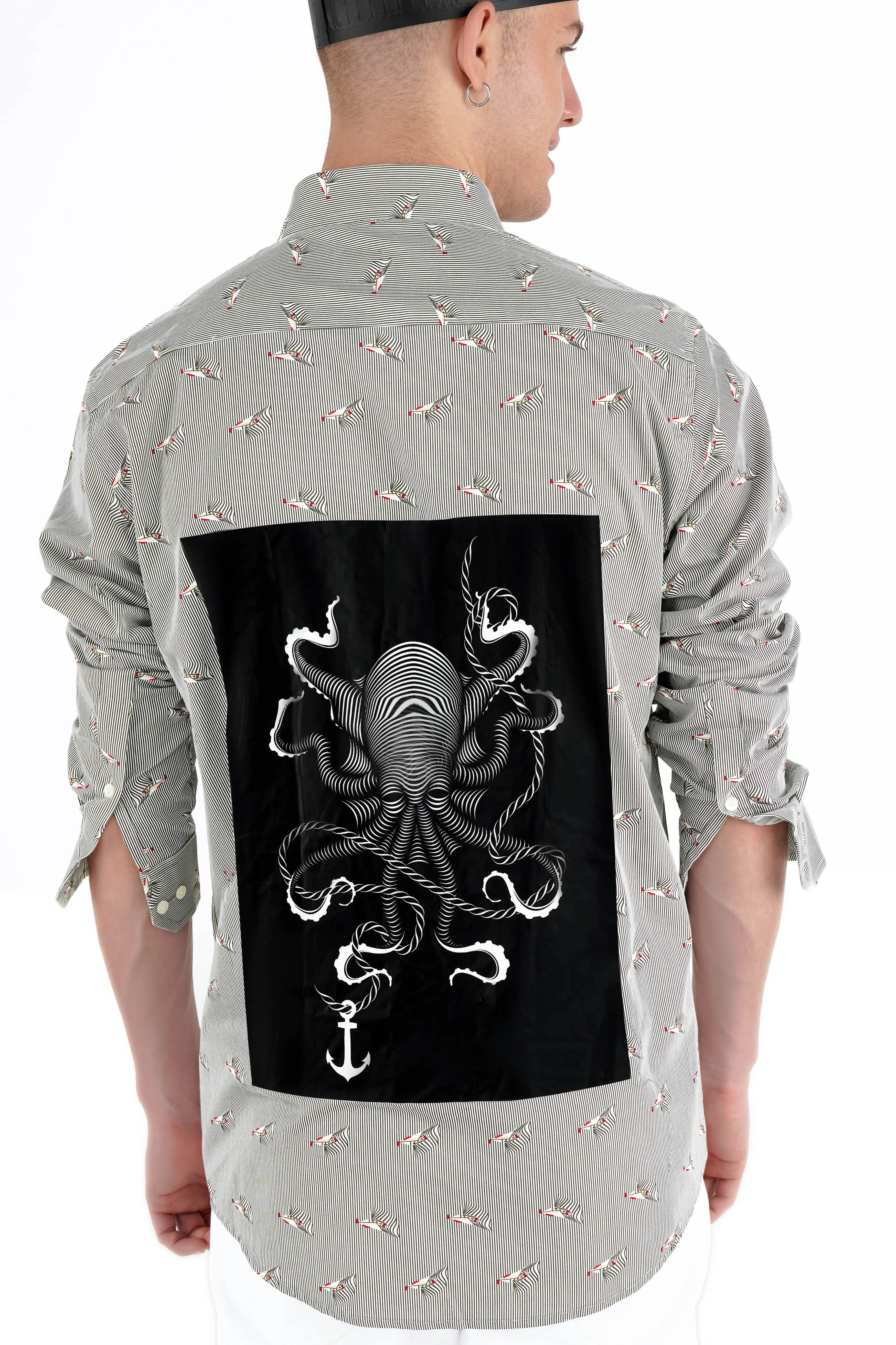 Ash Gray Octopus Printed Premium Cotton Designer Shirt