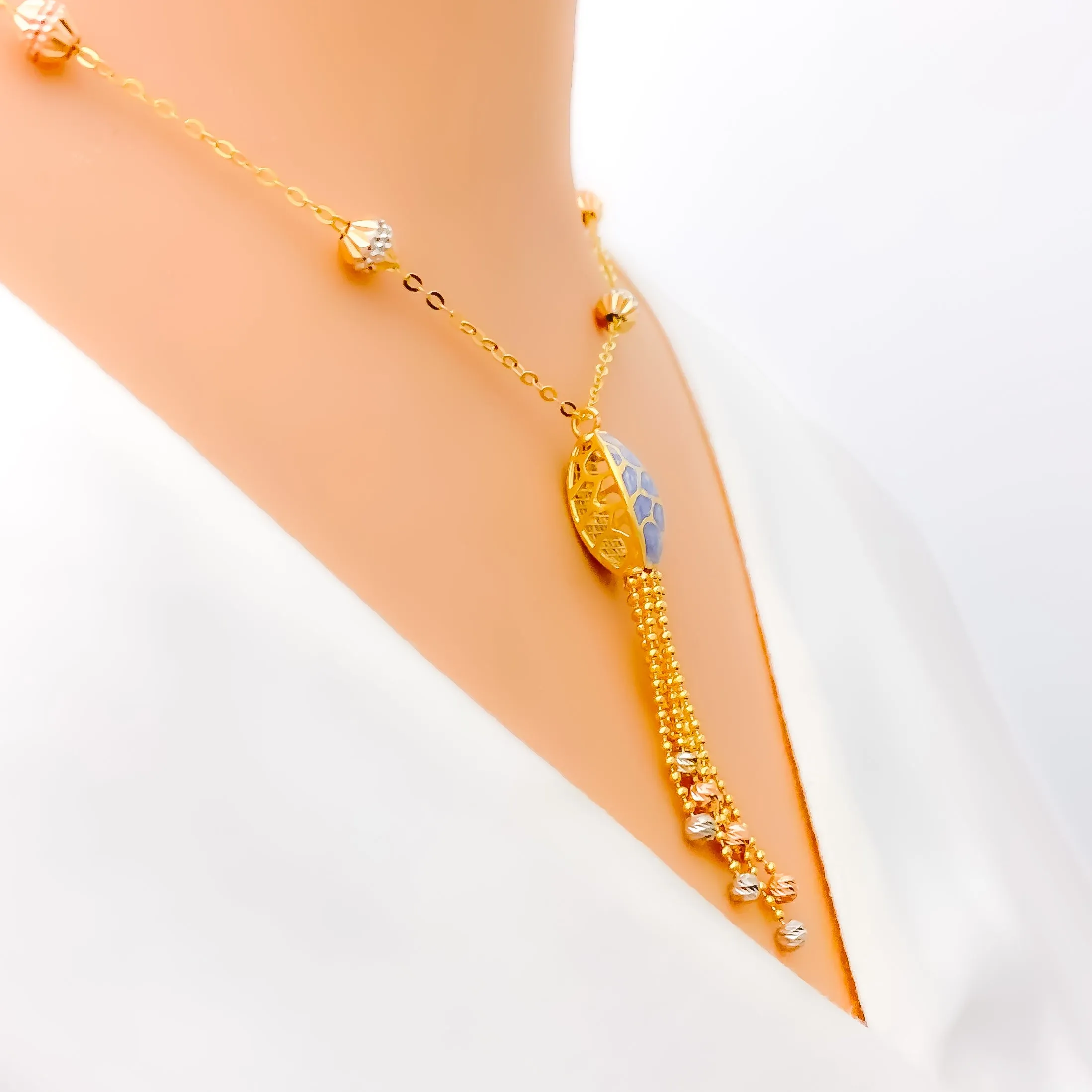 Beautiful Blue 22k Gold Pastel Meena Necklace