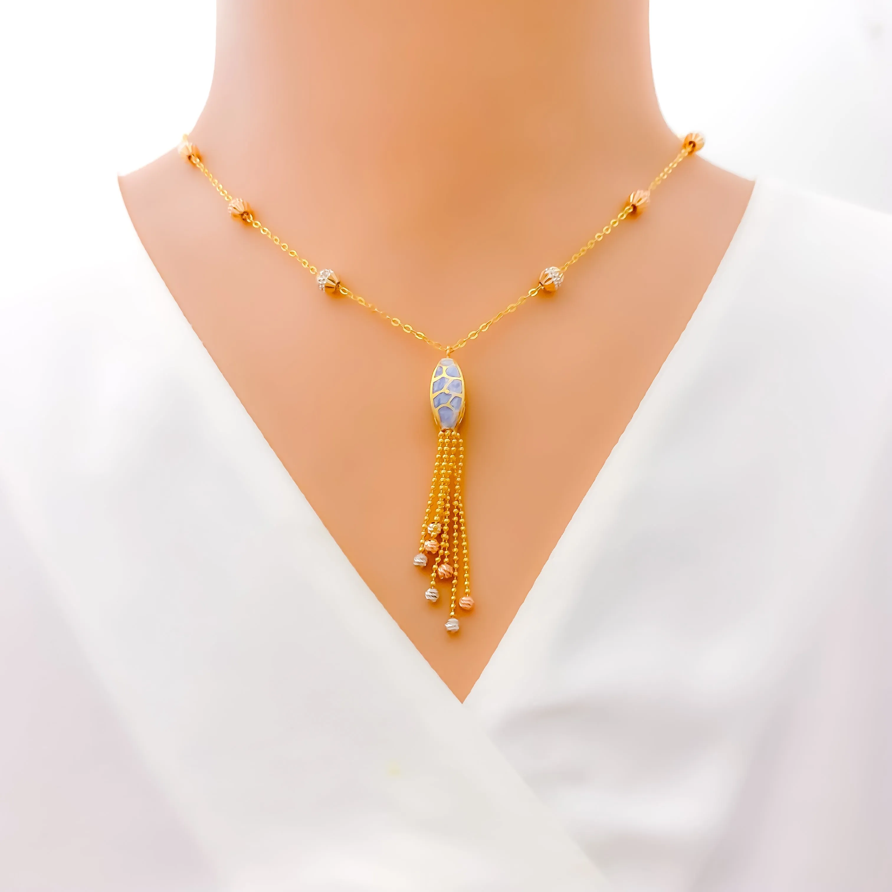Beautiful Blue 22k Gold Pastel Meena Necklace