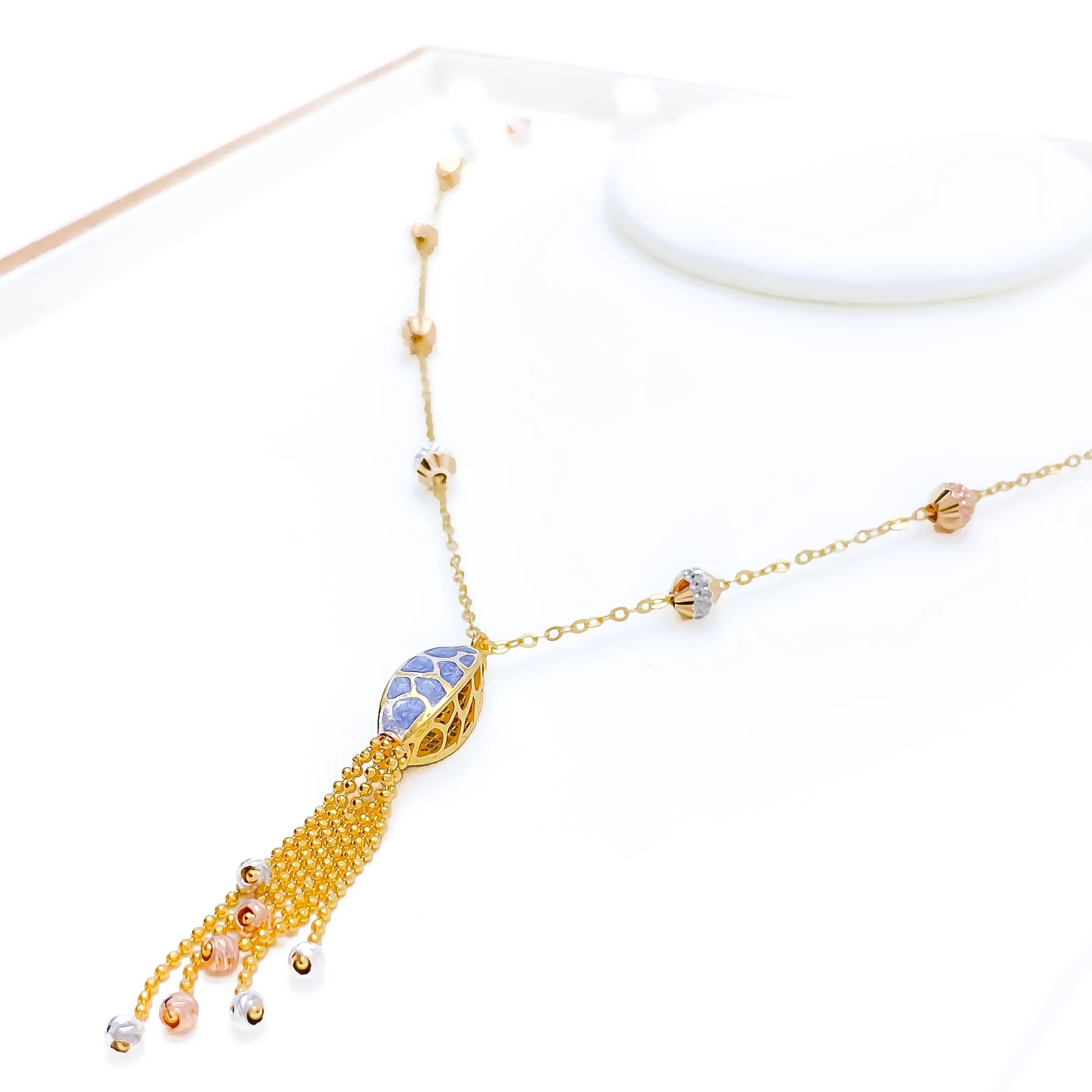 Beautiful Blue 22k Gold Pastel Meena Necklace