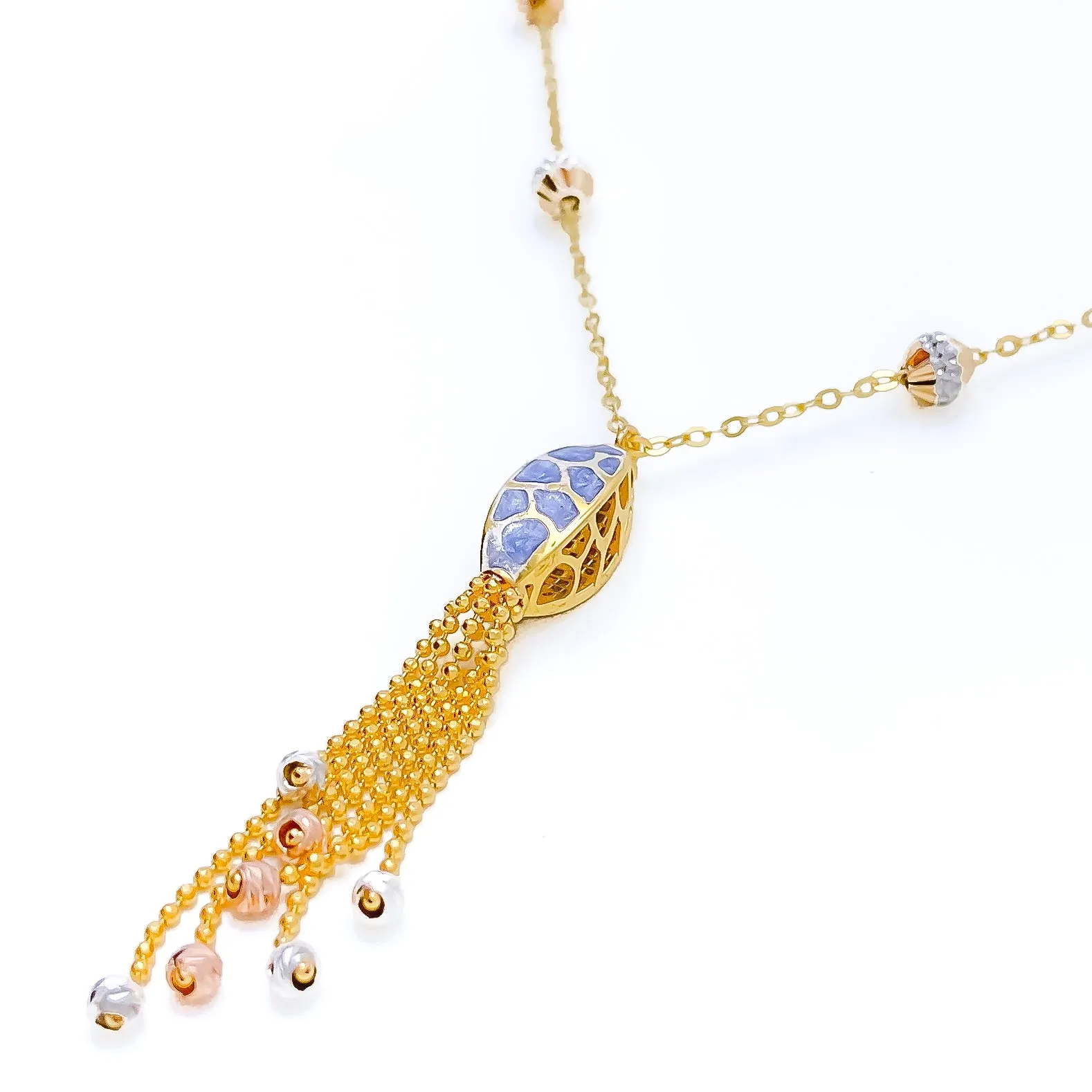 Beautiful Blue 22k Gold Pastel Meena Necklace