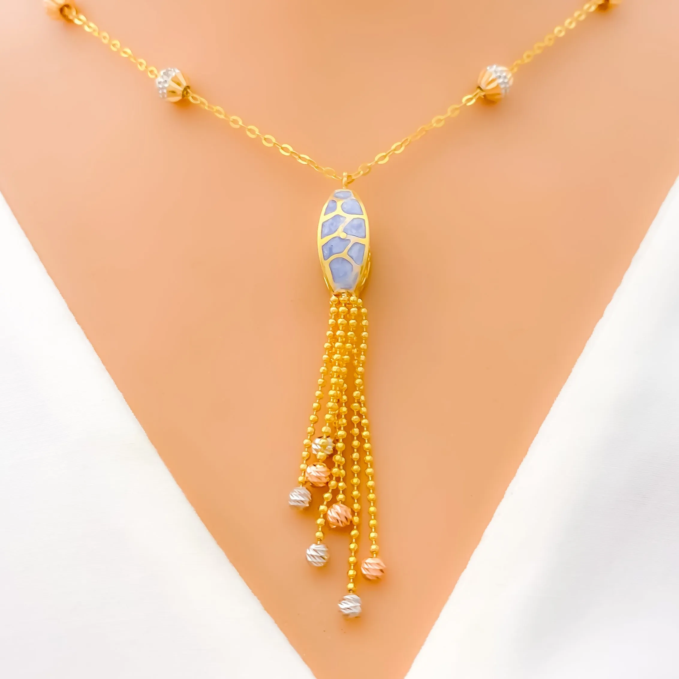 Beautiful Blue 22k Gold Pastel Meena Necklace