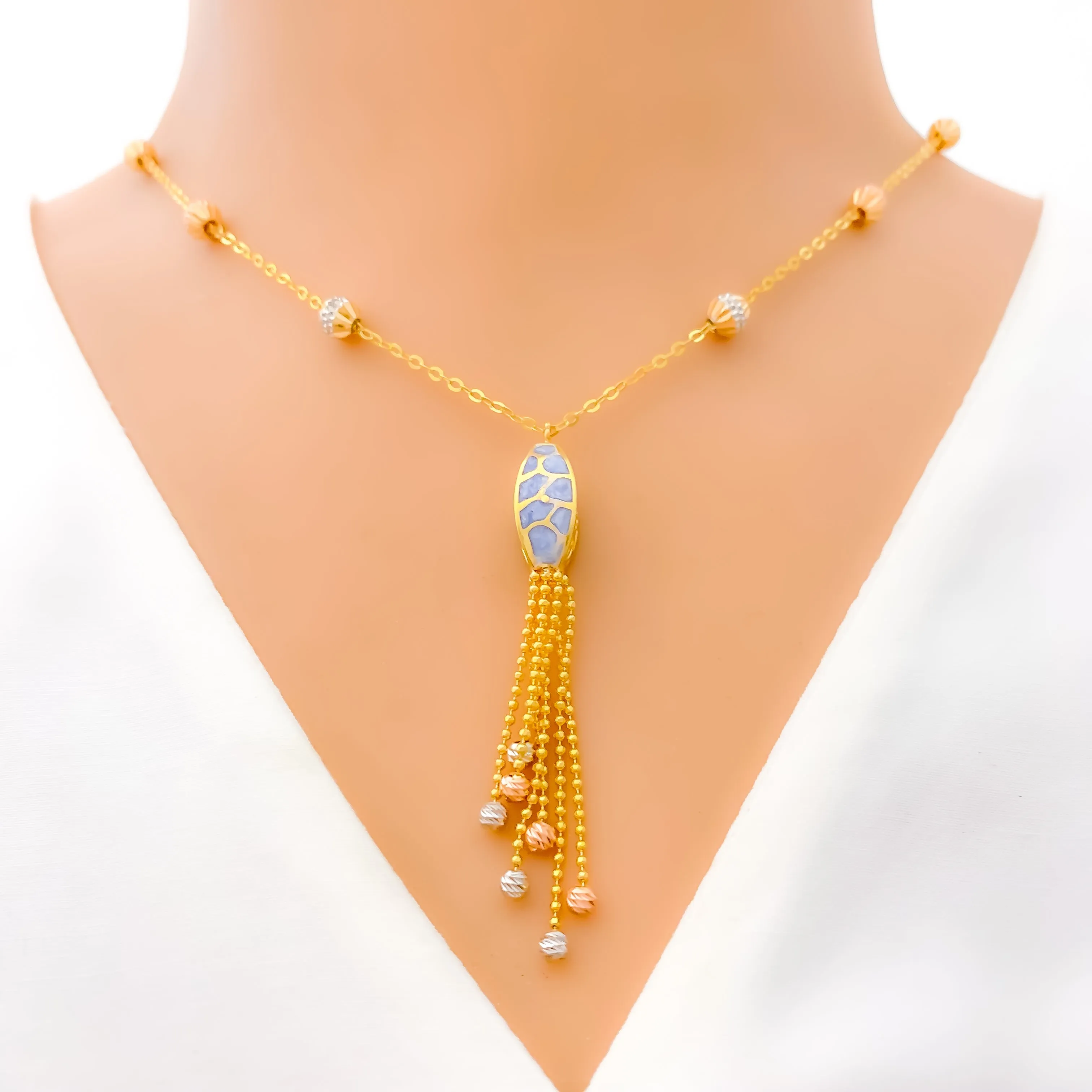 Beautiful Blue 22k Gold Pastel Meena Necklace
