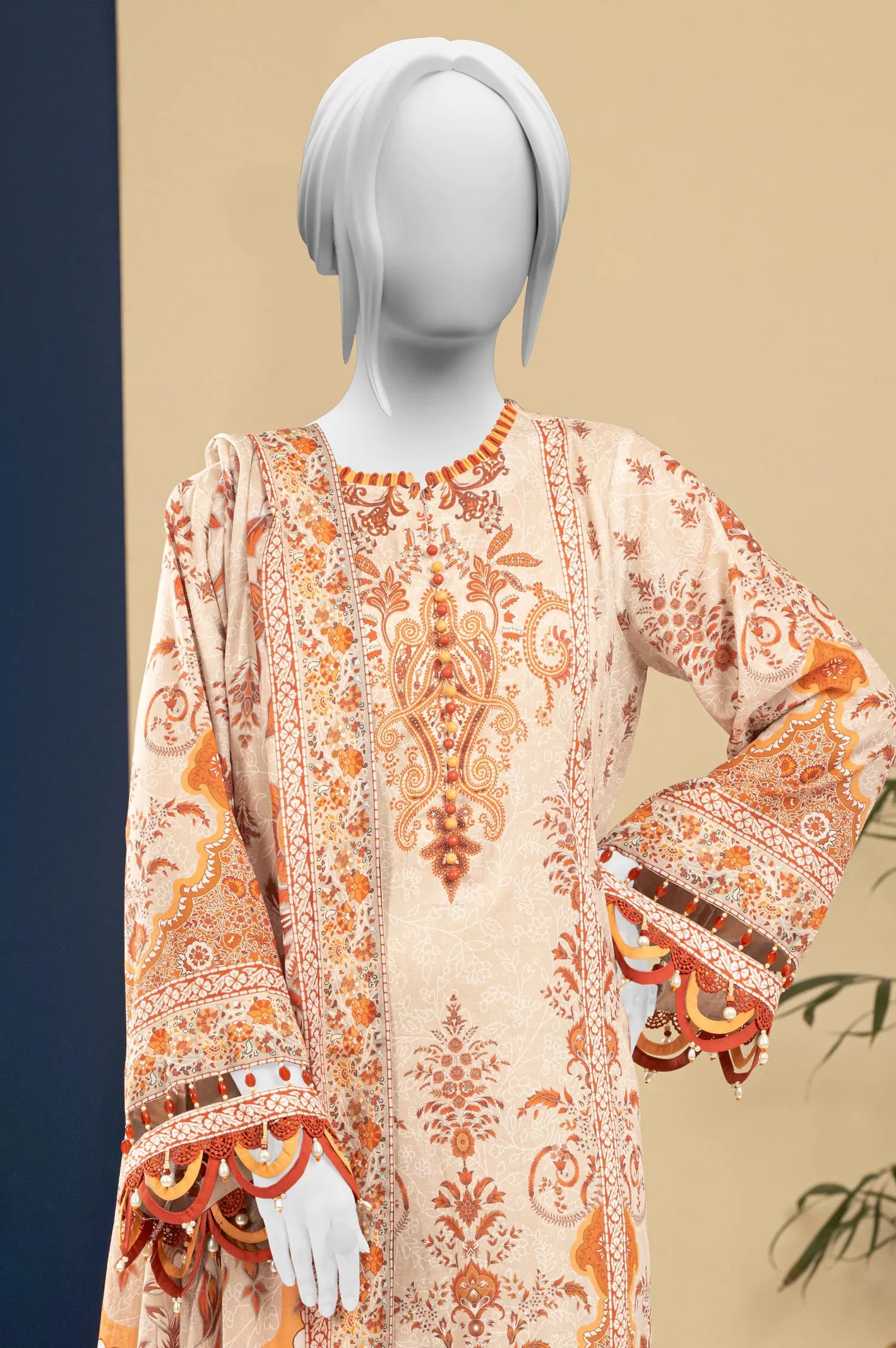 Beige Printed 3PC Unstitched