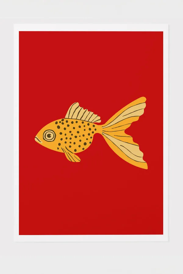 Bold Graphic Goldfish Giclée Art Print Poster (Red)