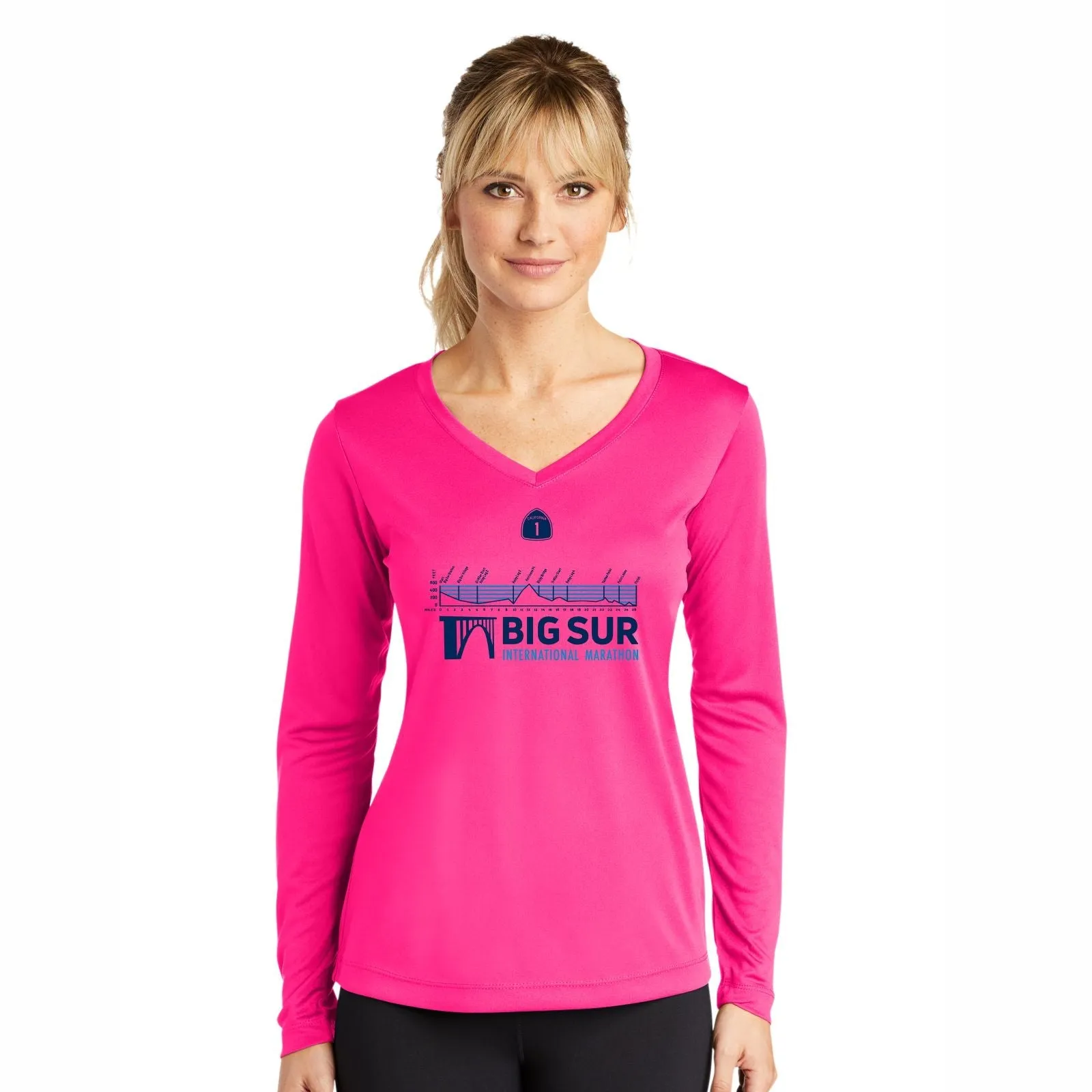 BSIM Women's LS Tech V-Neck Tee -Neon Pink- Course