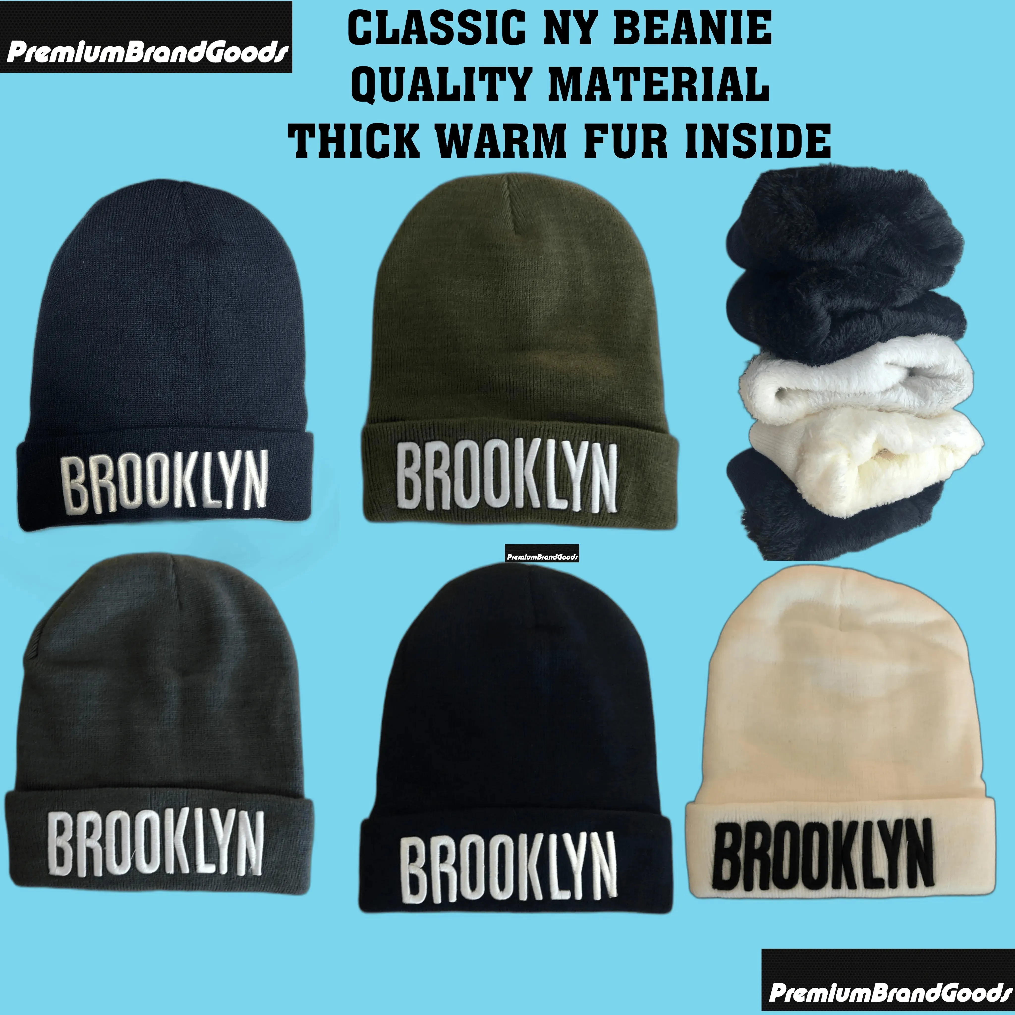 Classic NY Winter Hat Beanies with Thick Fur
