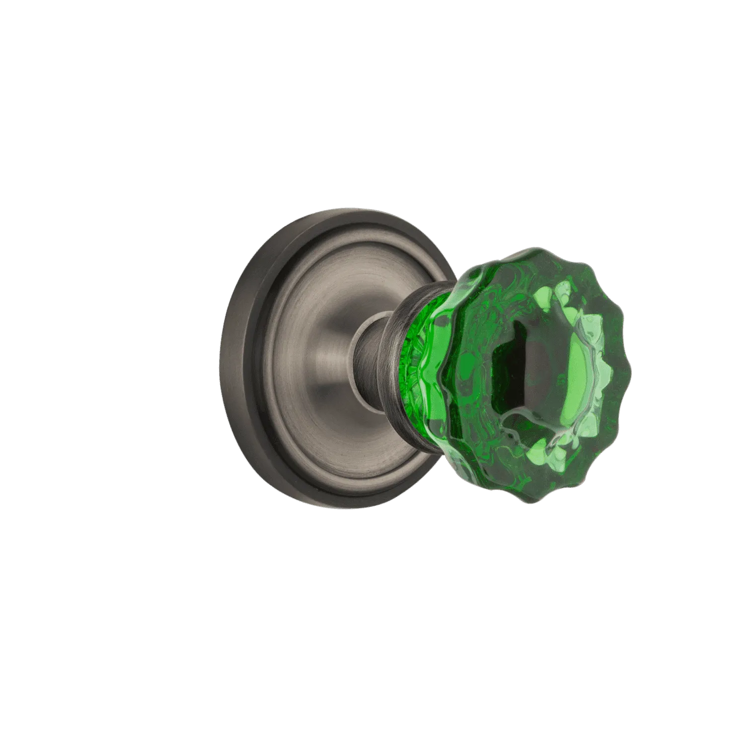 Classic Rosette with Emerald Crystal Knob in Antique Pewter