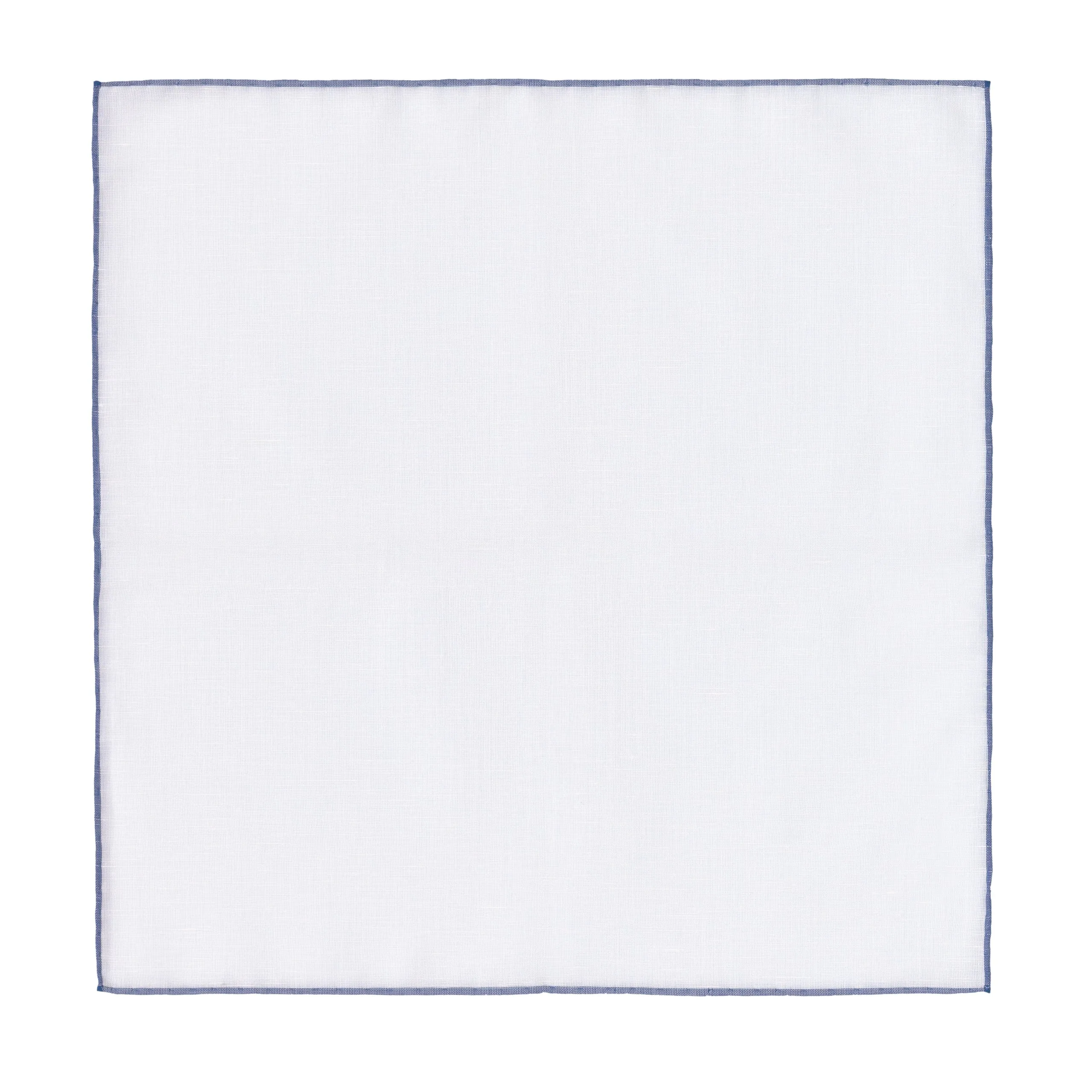 Cotton Blend Pocket Square in White with Blue Edges