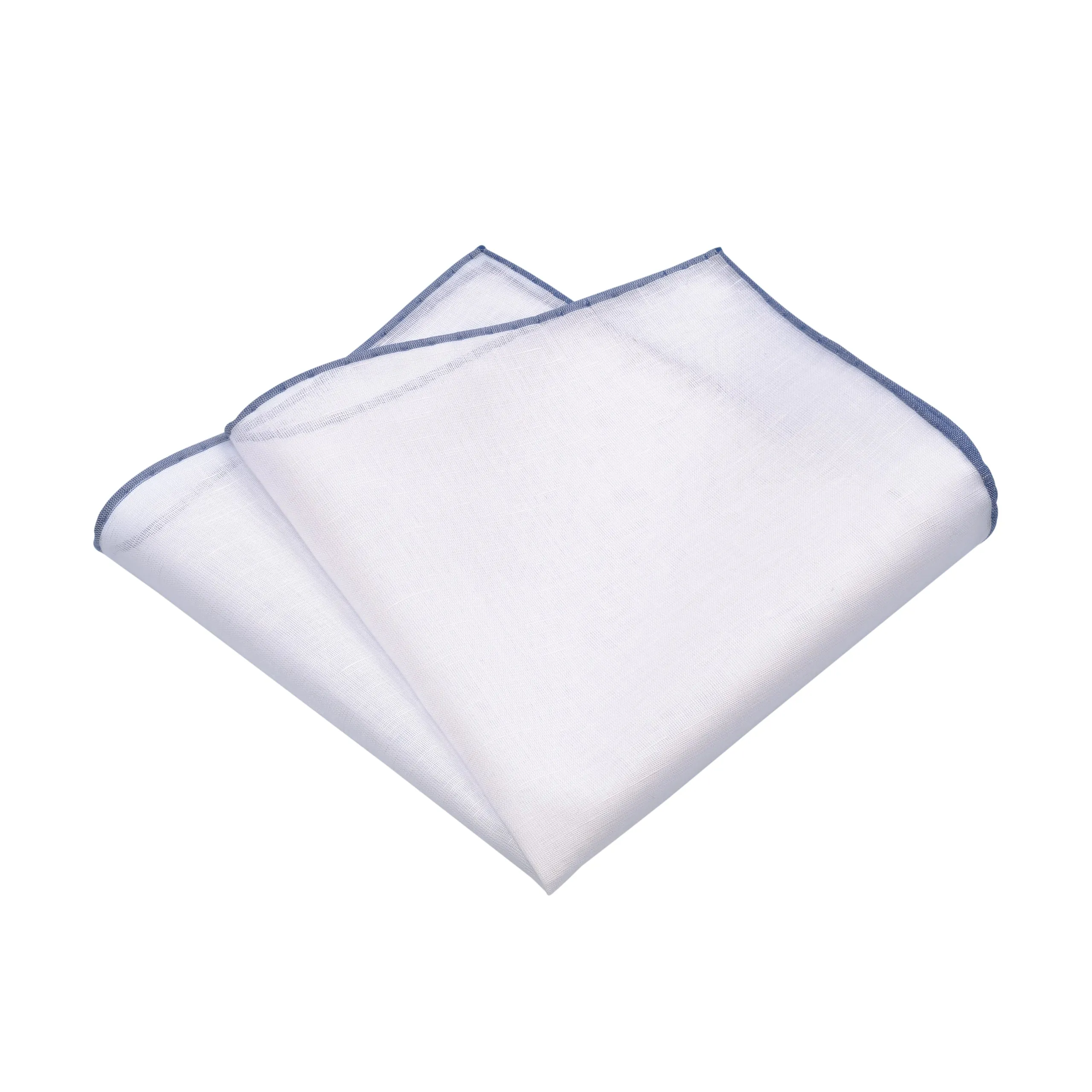 Cotton Blend Pocket Square in White with Blue Edges