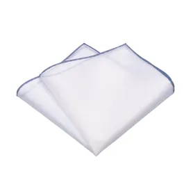 Cotton Blend Pocket Square in White with Blue Edges