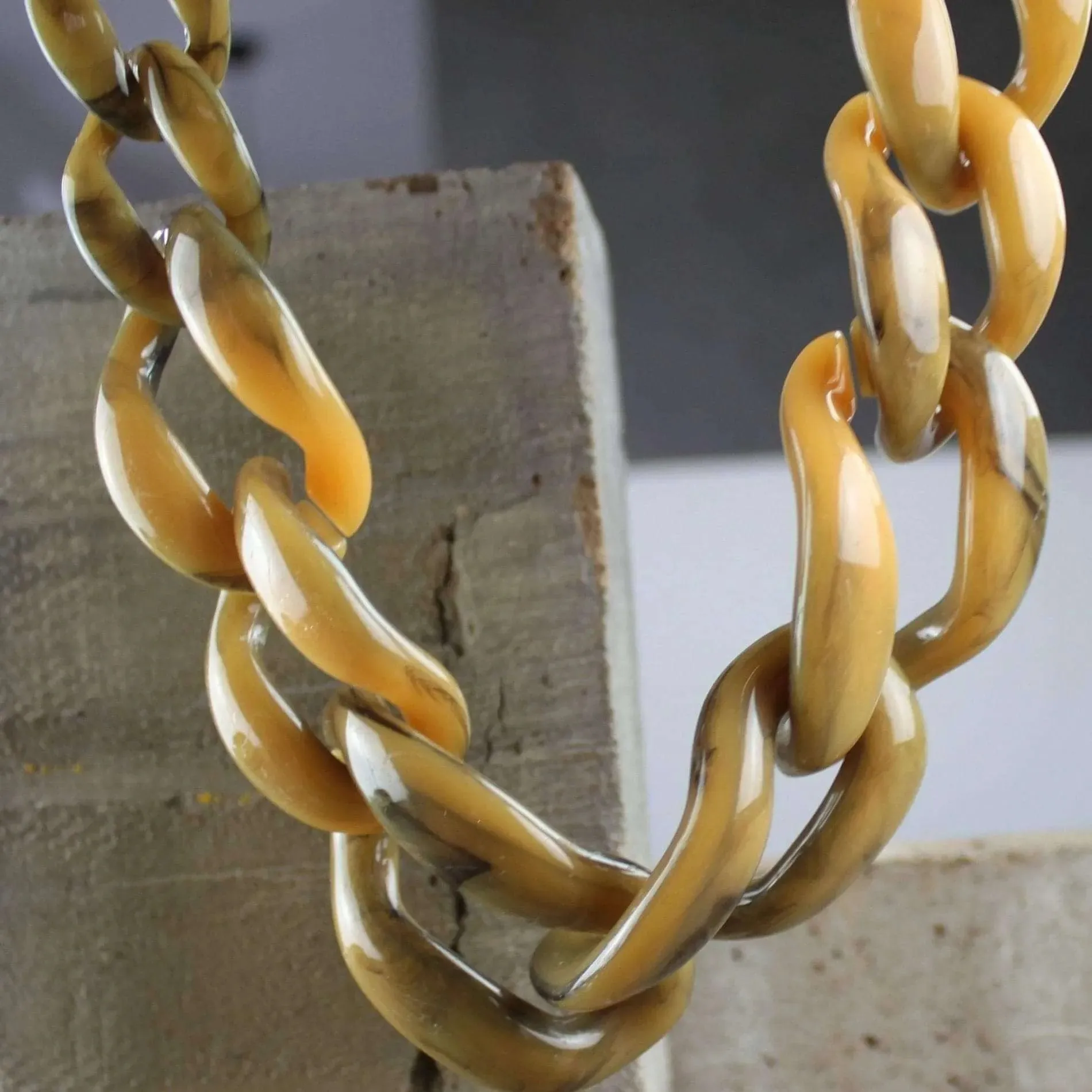 Courage Resin Link Statement Necklace Brown 18 Carat Gold