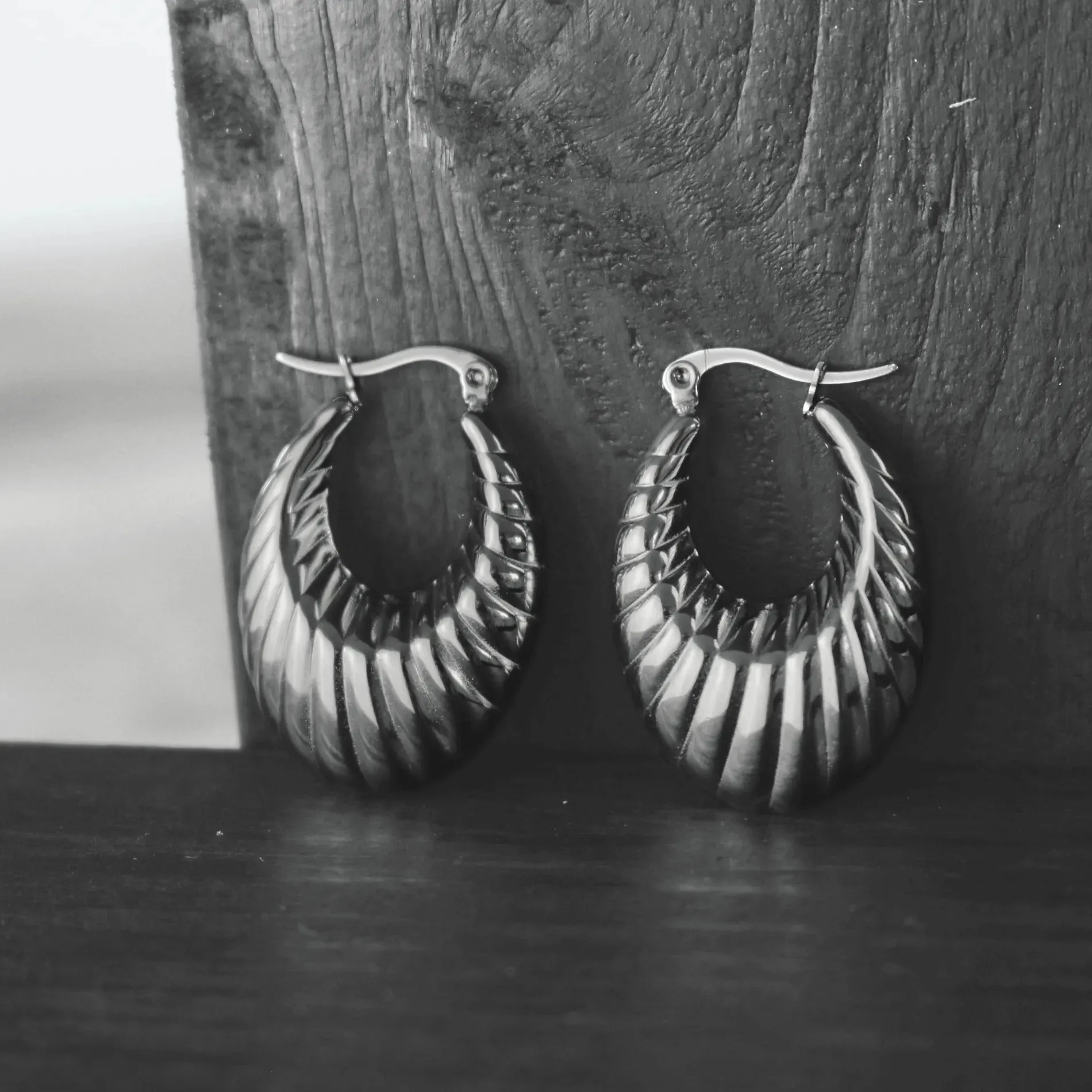 Courage Waterproof Oval Ripple Statement Earring Silver Plating
