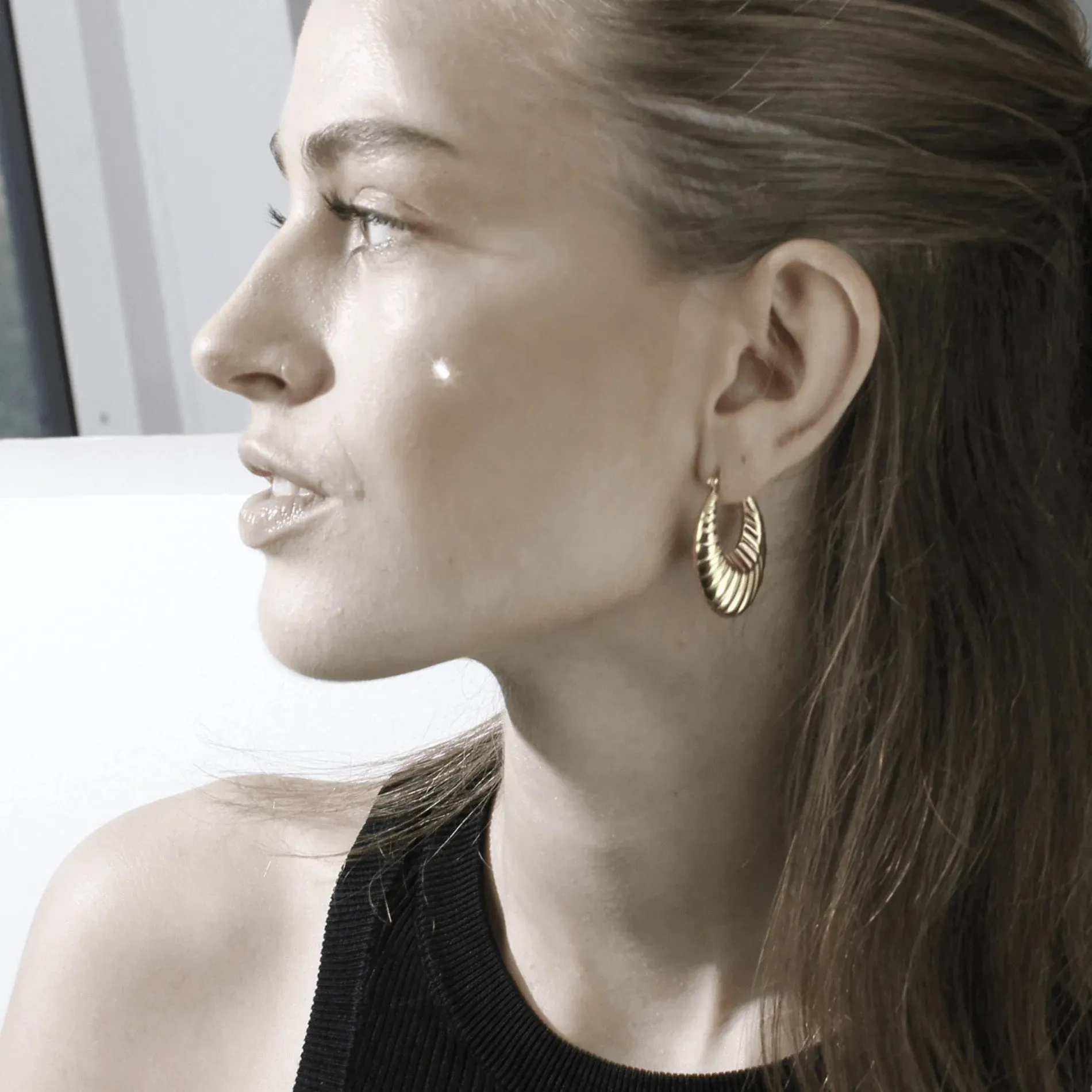 Courage Waterproof Oval Ripple Statement Earring Silver Plating