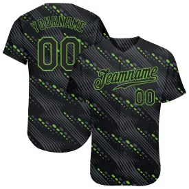 Custom Black Black-Neon Green 3D Pattern Design Authentic Baseball Jersey