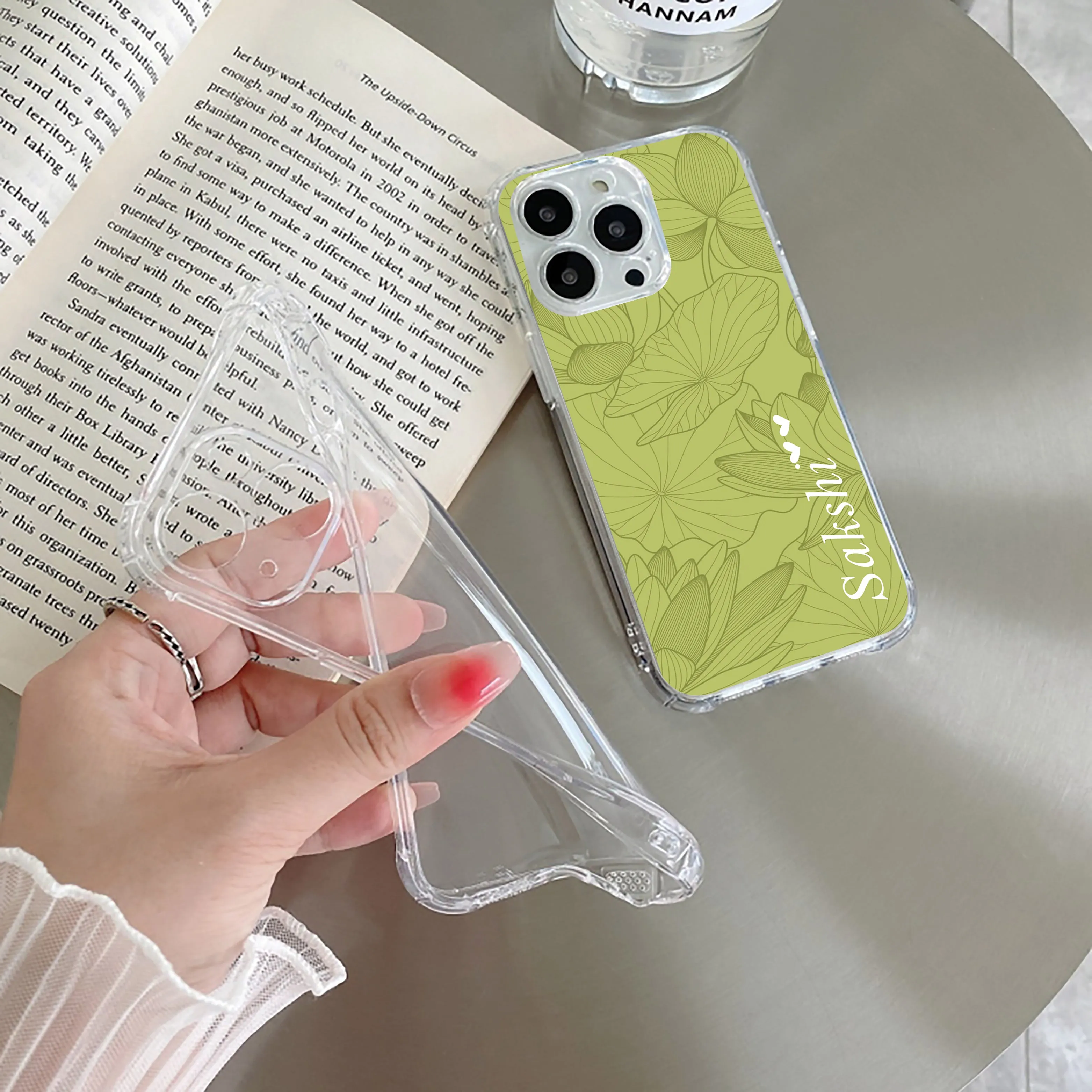 Customized luxury Mint Green leaves Transparent Silicon Case For Samsung