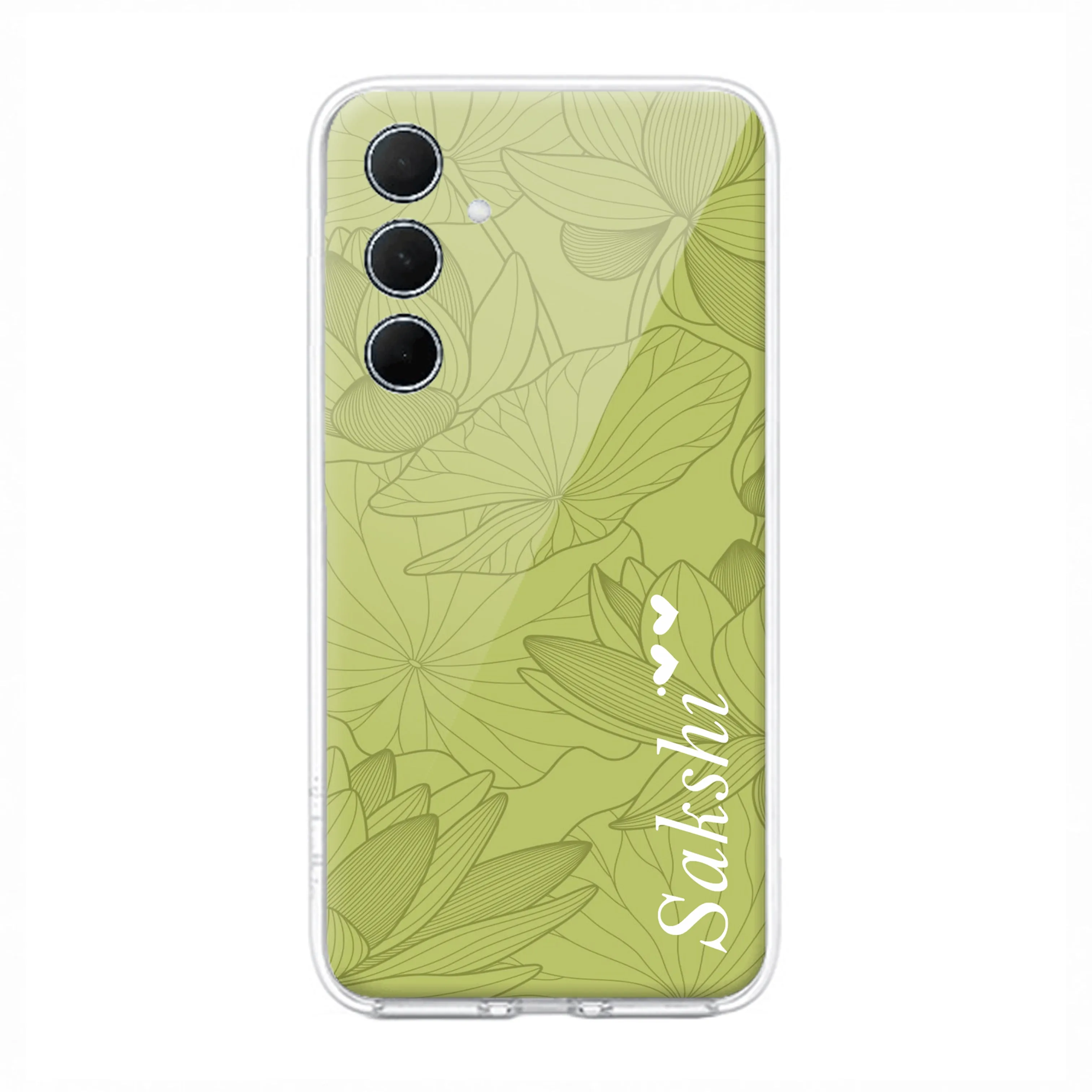 Customized luxury Mint Green leaves Transparent Silicon Case For Samsung