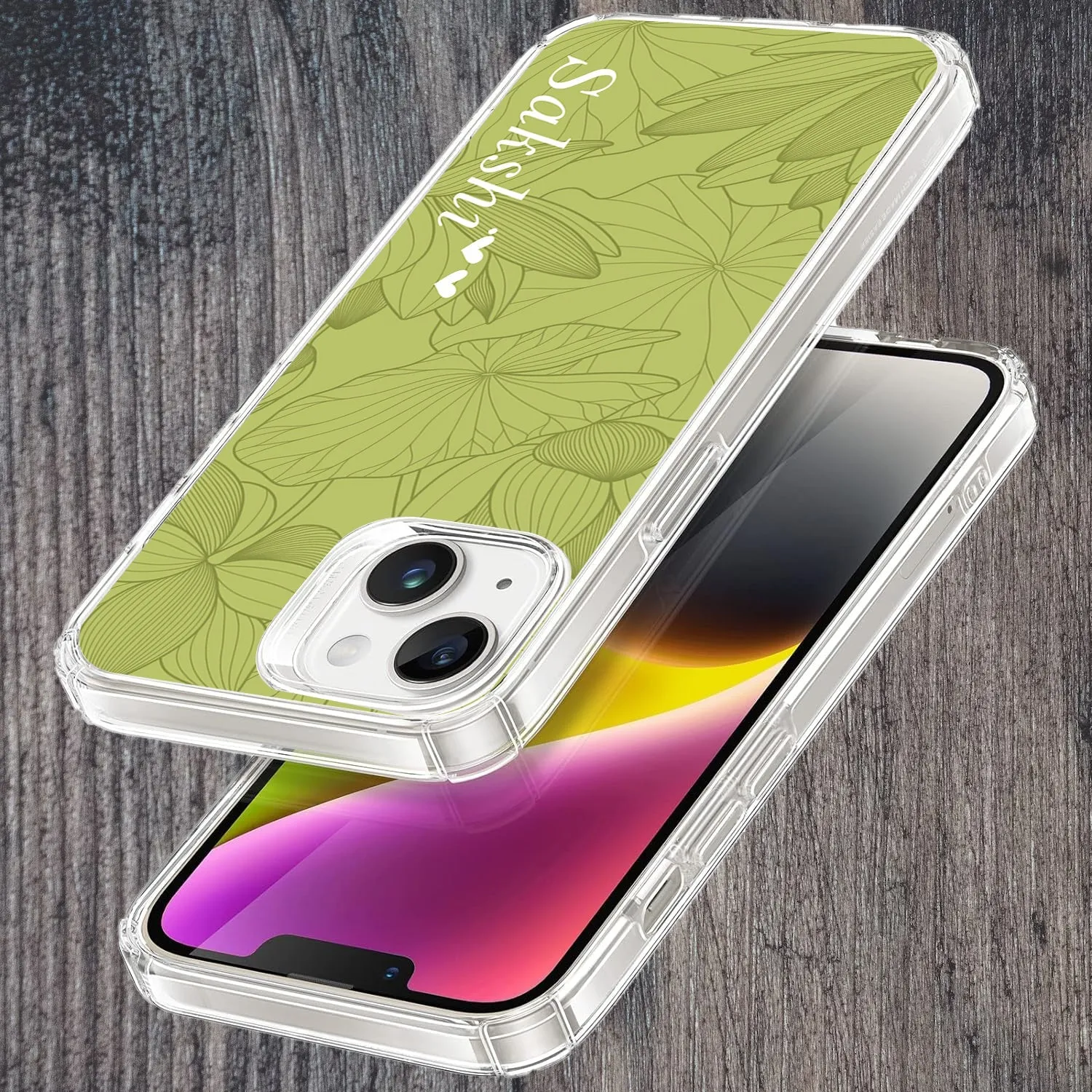 Customized luxury Mint Green leaves Transparent Silicon Case For Samsung