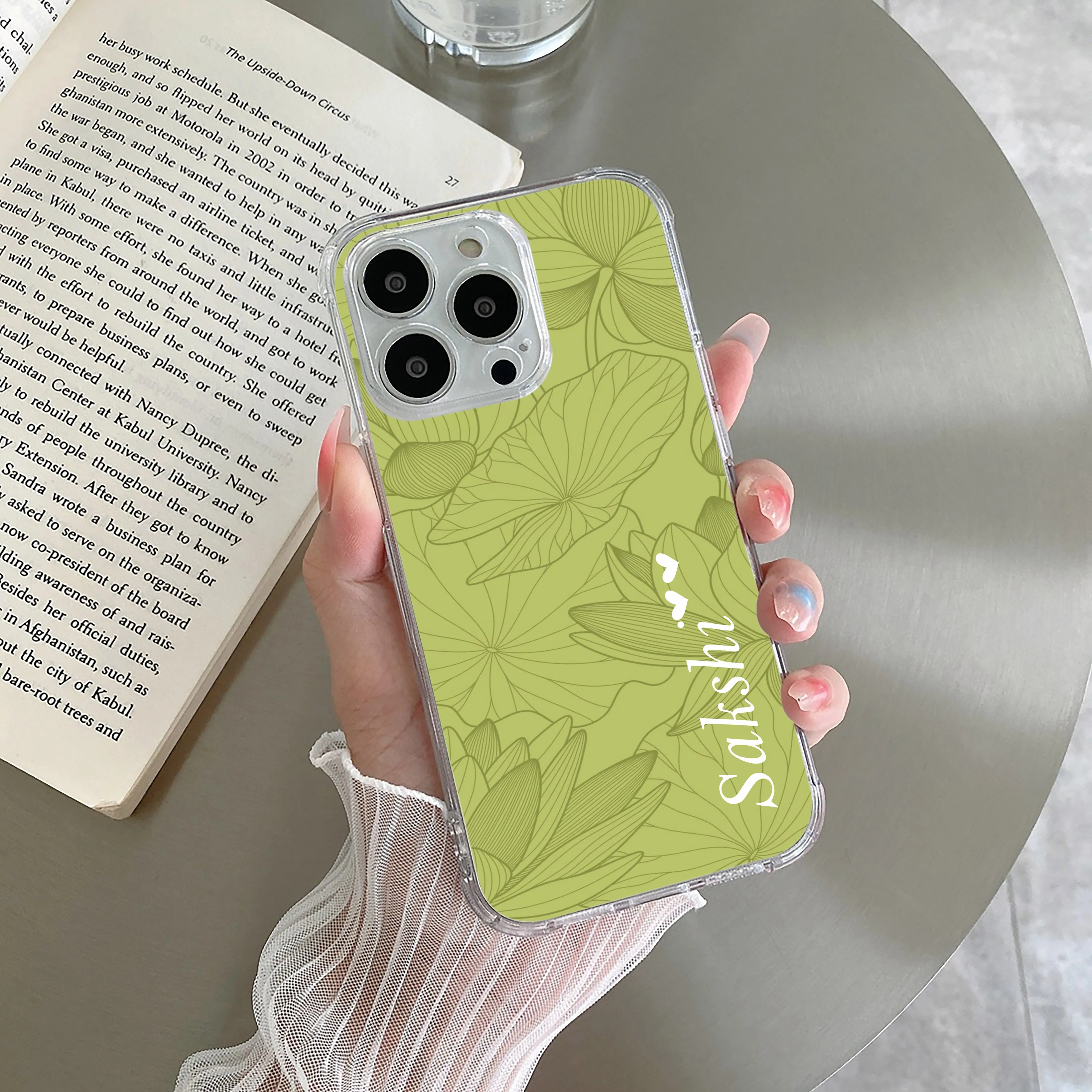 Customized luxury Mint Green leaves Transparent Silicon Case For Samsung
