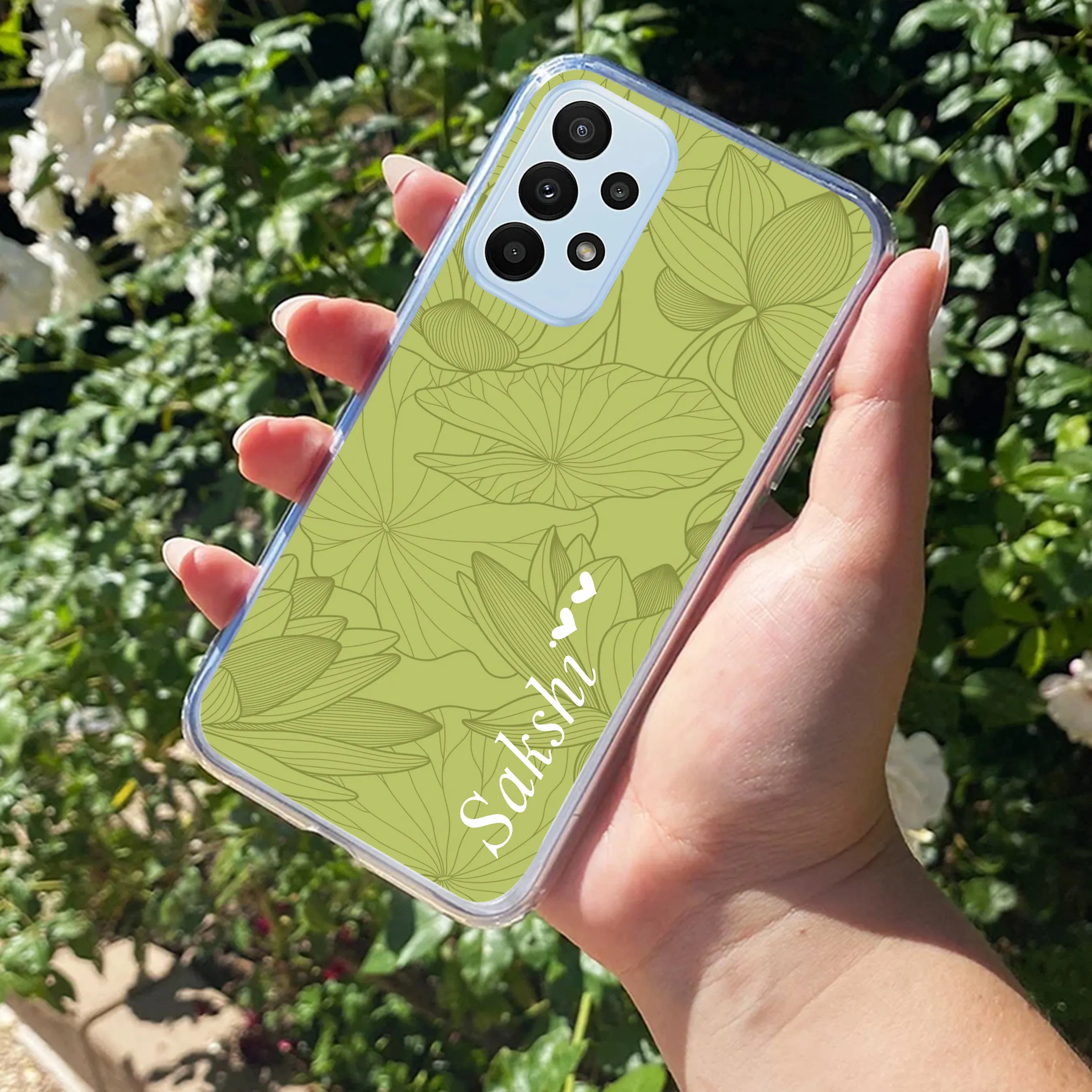Customized luxury Mint Green leaves Transparent Silicon Case For Samsung
