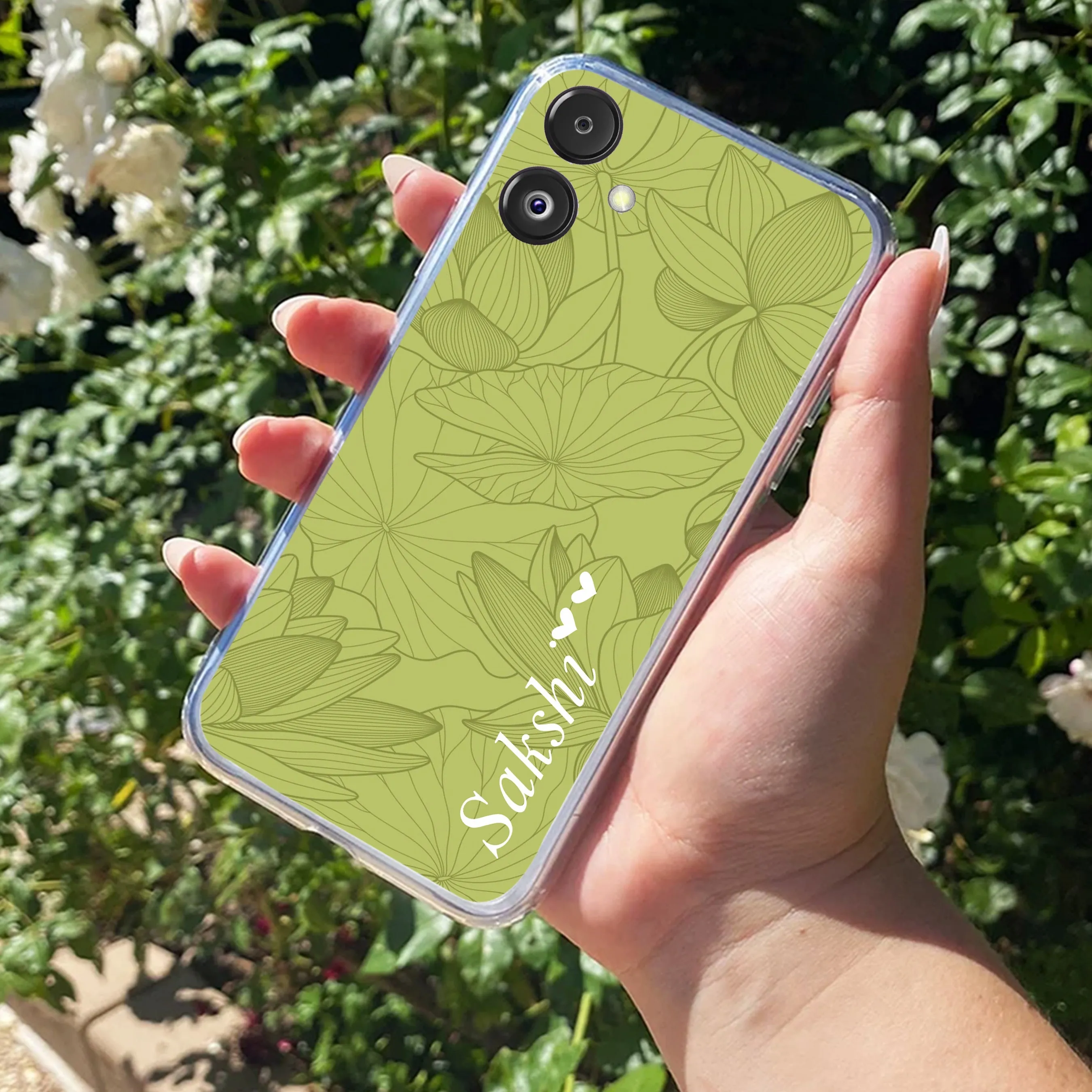 Customized luxury Mint Green leaves Transparent Silicon Case For Samsung