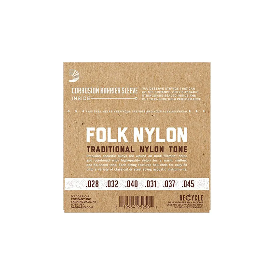 D'Addario EJ32 Folk Nylon Ball End Acoustic Guitar Strings