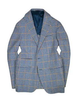 De Petrillo for Gabucci - Navy/Brown Checked Wool/Silk/Linen Sports Jacket 50
