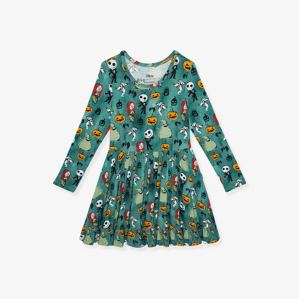 Disney The Nightmare Before Christmas Inky Winter Long Sleeve Ruffled Twirl Dress